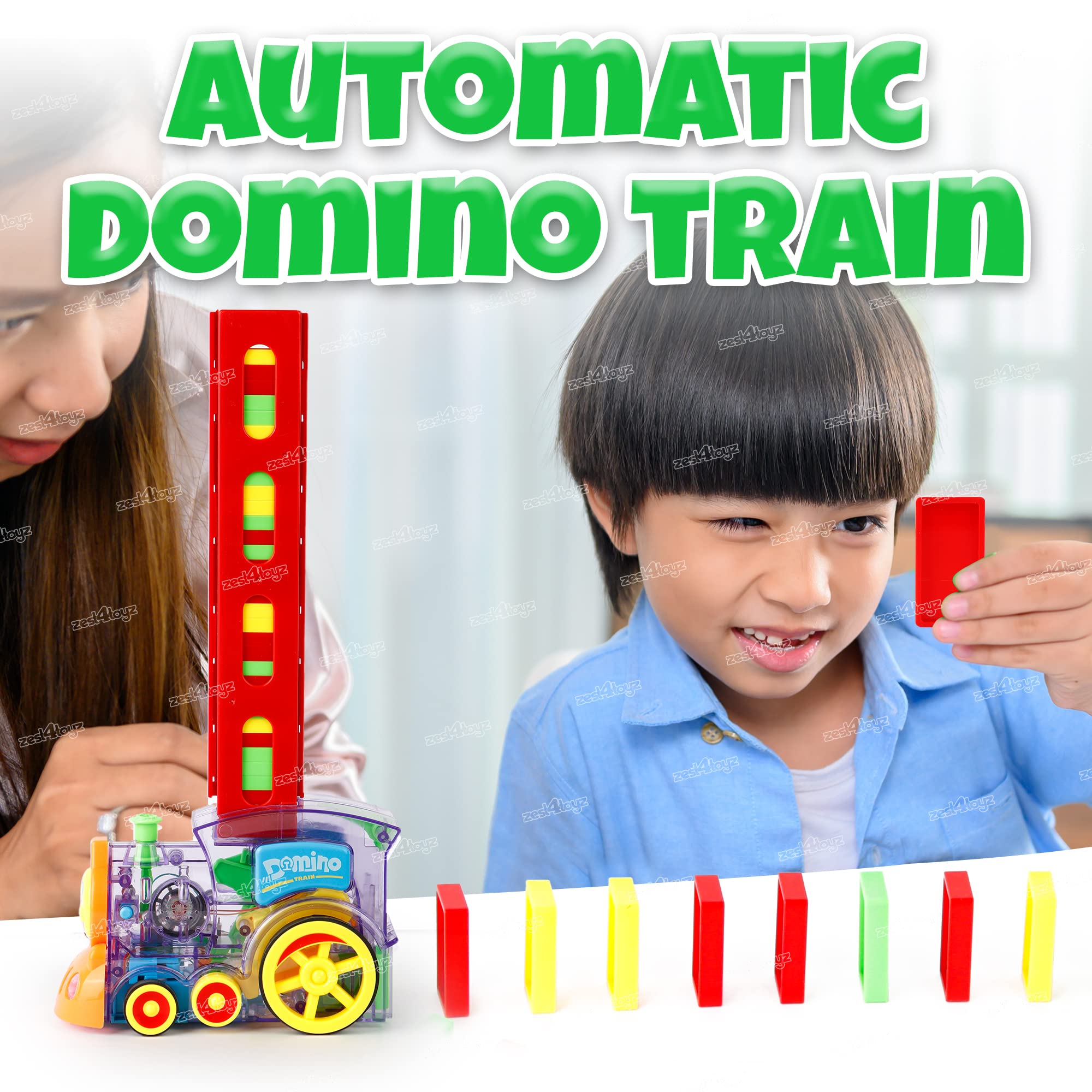 Zest 4 Toyz Domino Train Toy, 40 Pieces Domino Blocks Set for Kids Educational Game Play Set with Light & Sound Stacking Toy Block Set for 3-7 Year Old Toys for Boys Girls (Battery Included) - Image 5 thumbnail