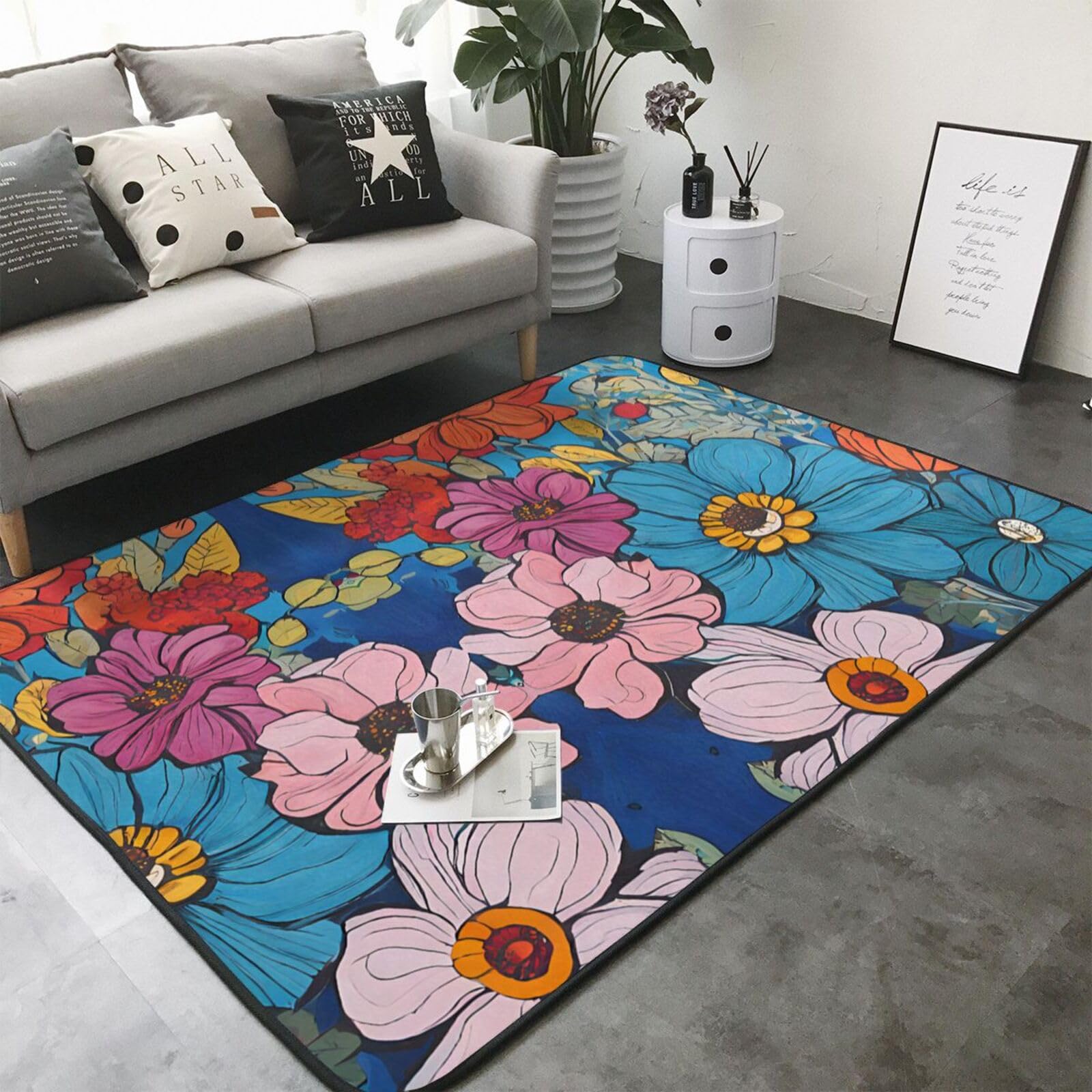 Hello Hawaii Print Living Room Anti Slip and Absorbent Carpet, Indoor Bedroom Bed Floor Mat, Ultra Soft Washable Carpet 80x58 in