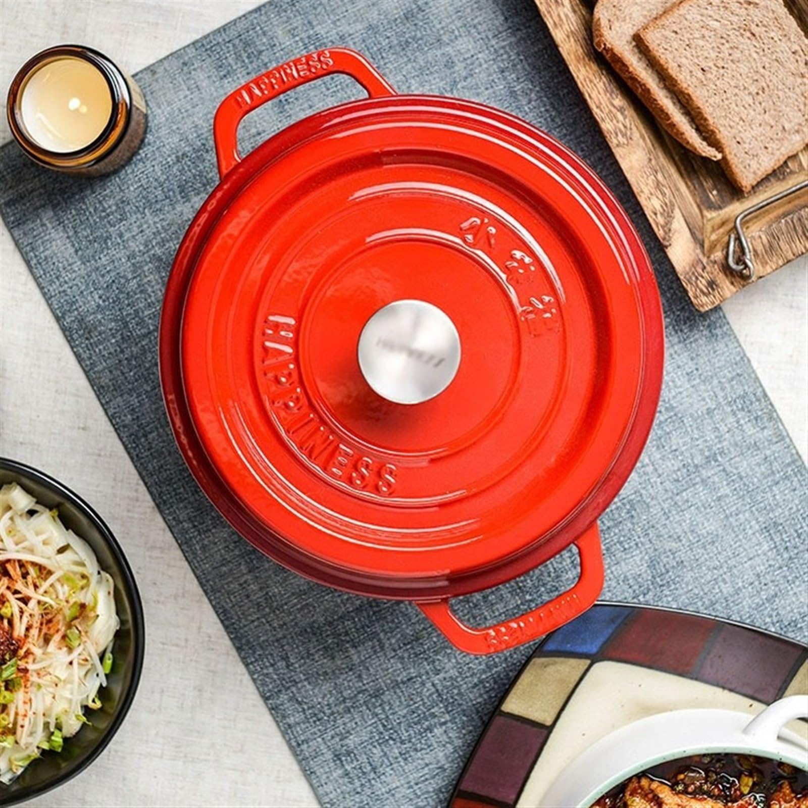Cacerola Olla de Barro de Hierro Fundido esmaltado, Olla for Sopa y estofado, Olla for cocinar, Utensilios de Cocina antiadherentes sin Recubrimiento Pote de cazuela(3.8l)