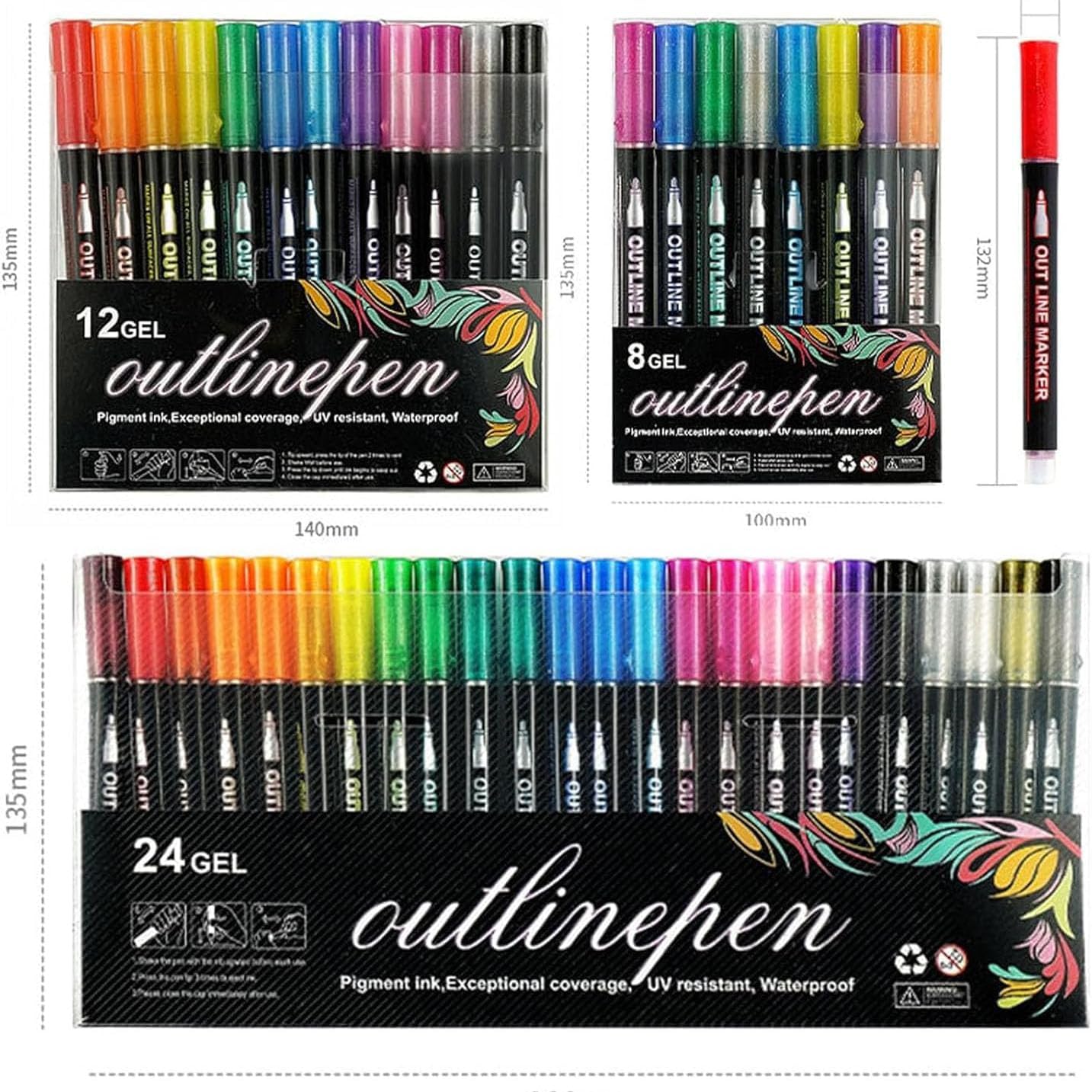 Dreamy Sparkle Dual-Line Contour Pen, Dual-Line Contour Pen, Outline Markers Self-Outline Metallic Markers, Marker Pen For Highlight, Quick-Dry Ink For Drawing, Coloring & Diy Crafts (48 Colors)