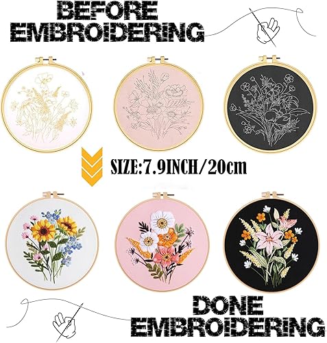 Miniatura 6 de GLTAYLMY Kit de bordado con patrón de mariposa para adultos principiantes, kits de punto de cruz con 1 aro de bordado de plástico, agujas e hilos de