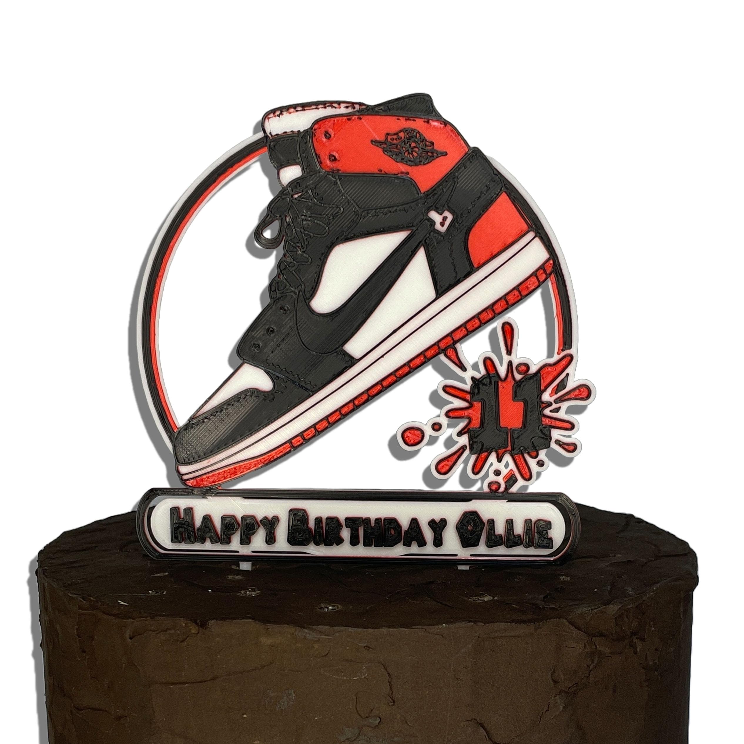 Personalised Basketball Trainer Cake Topper, 18cm, Black/Red/White, PLA Biodegradable