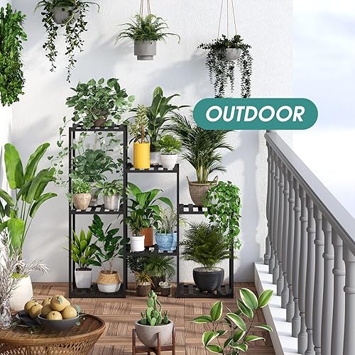 Miniatura 5 de Soporte de bambú para plantas de interior, soportes múltiples para plantas de madera, estante de plantas escalonadas para múltiples plantas, soporte