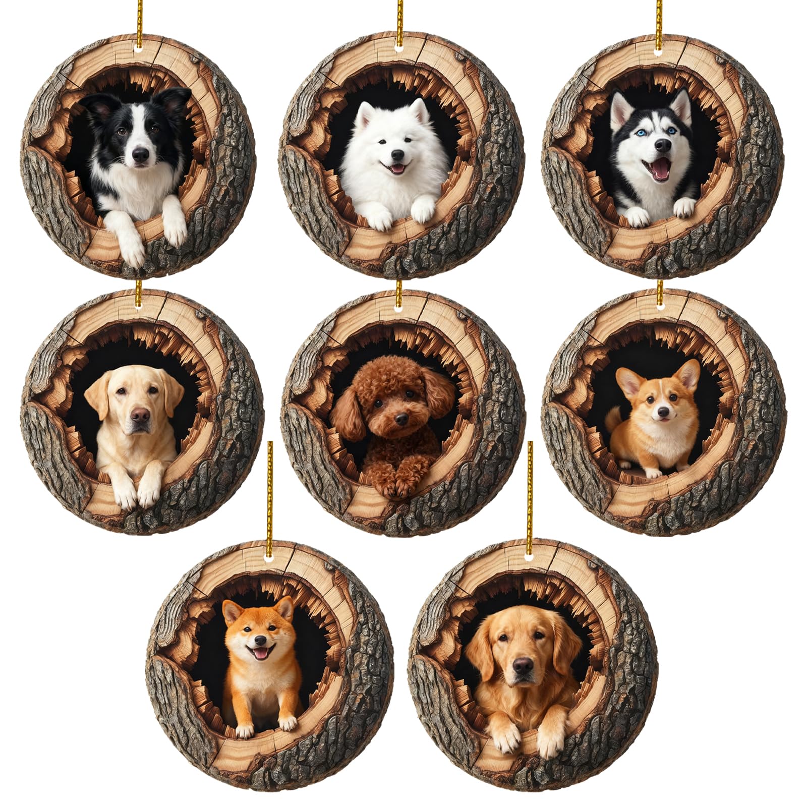 Laishengte 8Pcsc Animal Christmas Ornament 2D Flat Acrylic Forest Animal Decoration For Christmas Trees Hanging Decoration Gift (8Pcsc)