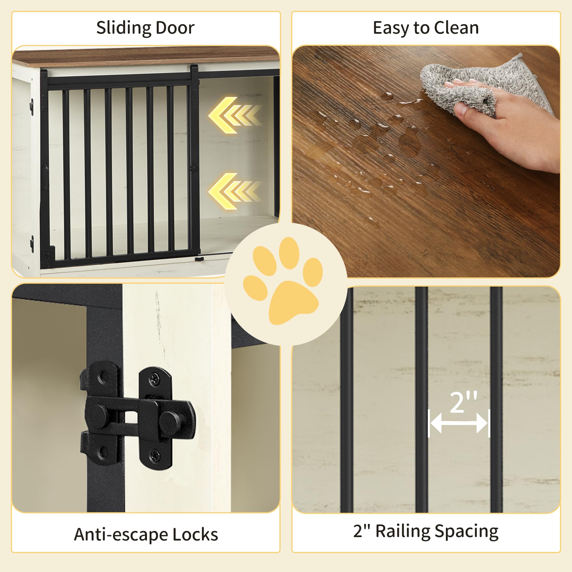 Hzuaneri Meuble pour Cage de 2 Chiens, Cage Double avec Séparateur, Niche en Bois, Cages avec Porte Coulissante, Design Meuble TV pour Chiens de Moyens et Grands Taille, Blanc et Marron DFC93714B