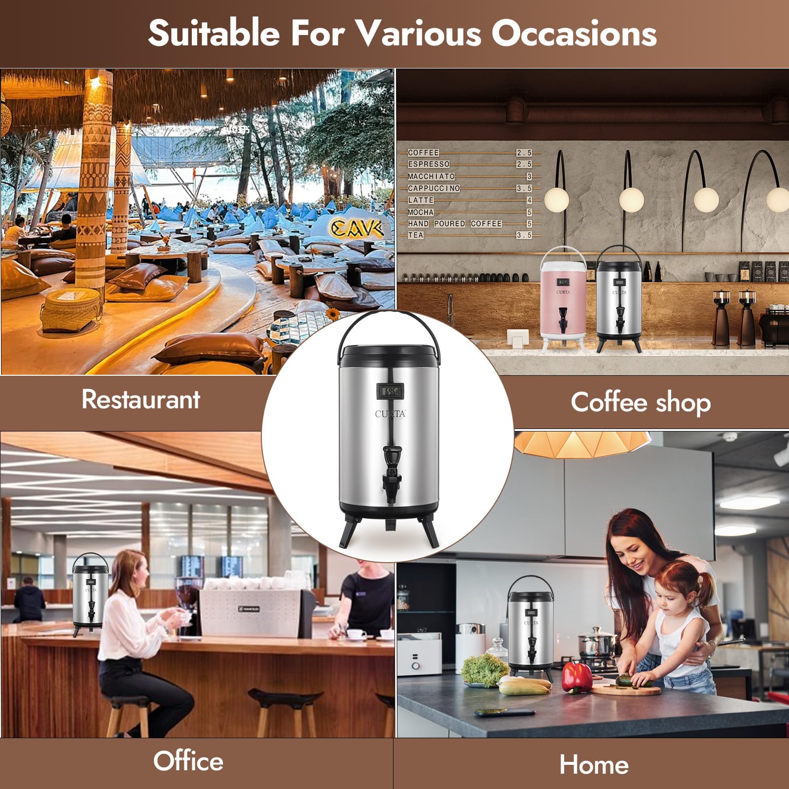 Dispensador de bebidas aislado de acero inoxidable, dispensador térmico de bebidas de café caliente y frío con espiga para agua caliente, té y café, leche fría, jugo y más, verde azulado, 10 litros