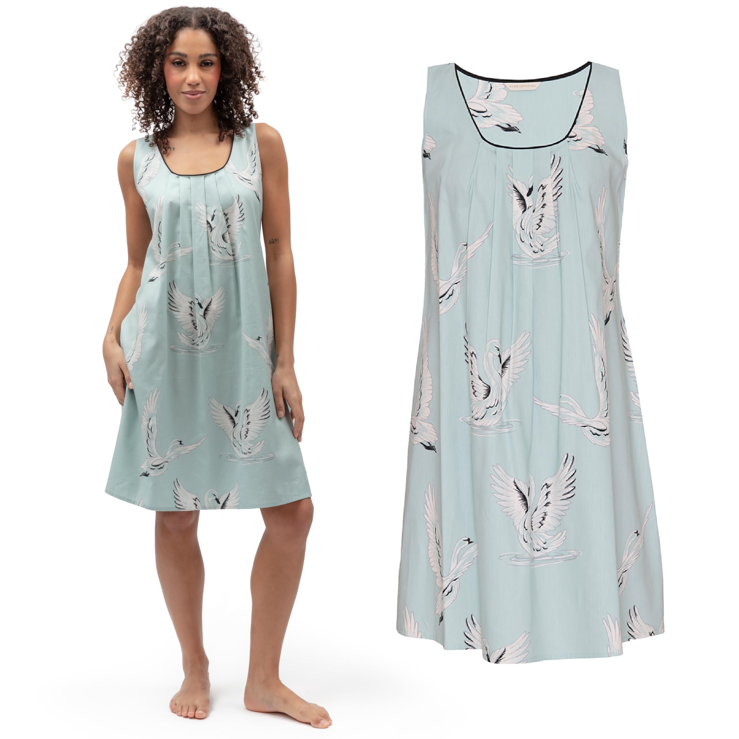 Cyberjammies Grace Women's Swan Print Short Nightdress | Soft Cotton Modal Ladies Nightdress, Breathable Womens Nightwear & Sleepwear