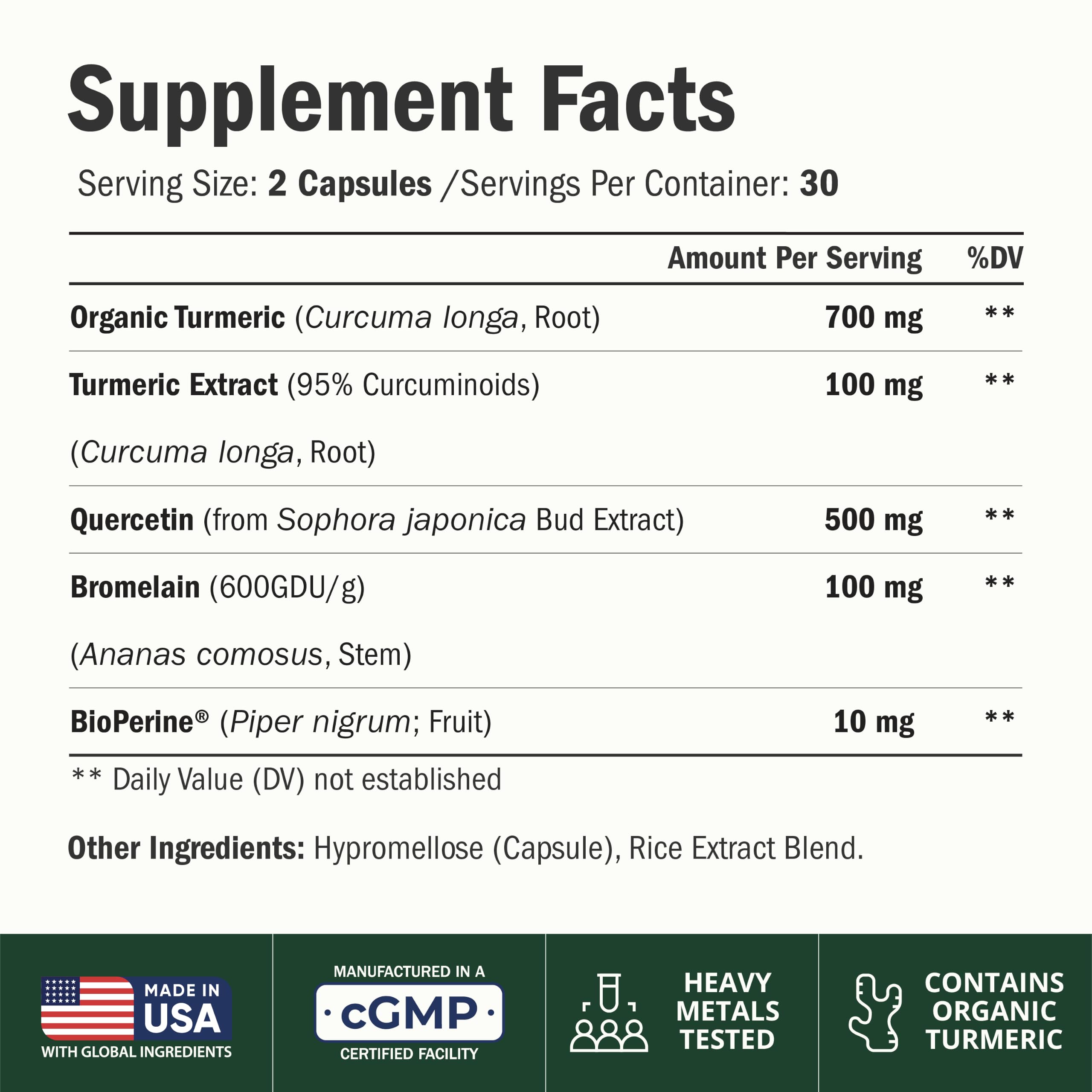 Quercetin with Bromelain Turmeric Curcumin Allergy Supplement - 60 Capsules — Amazon image 2
