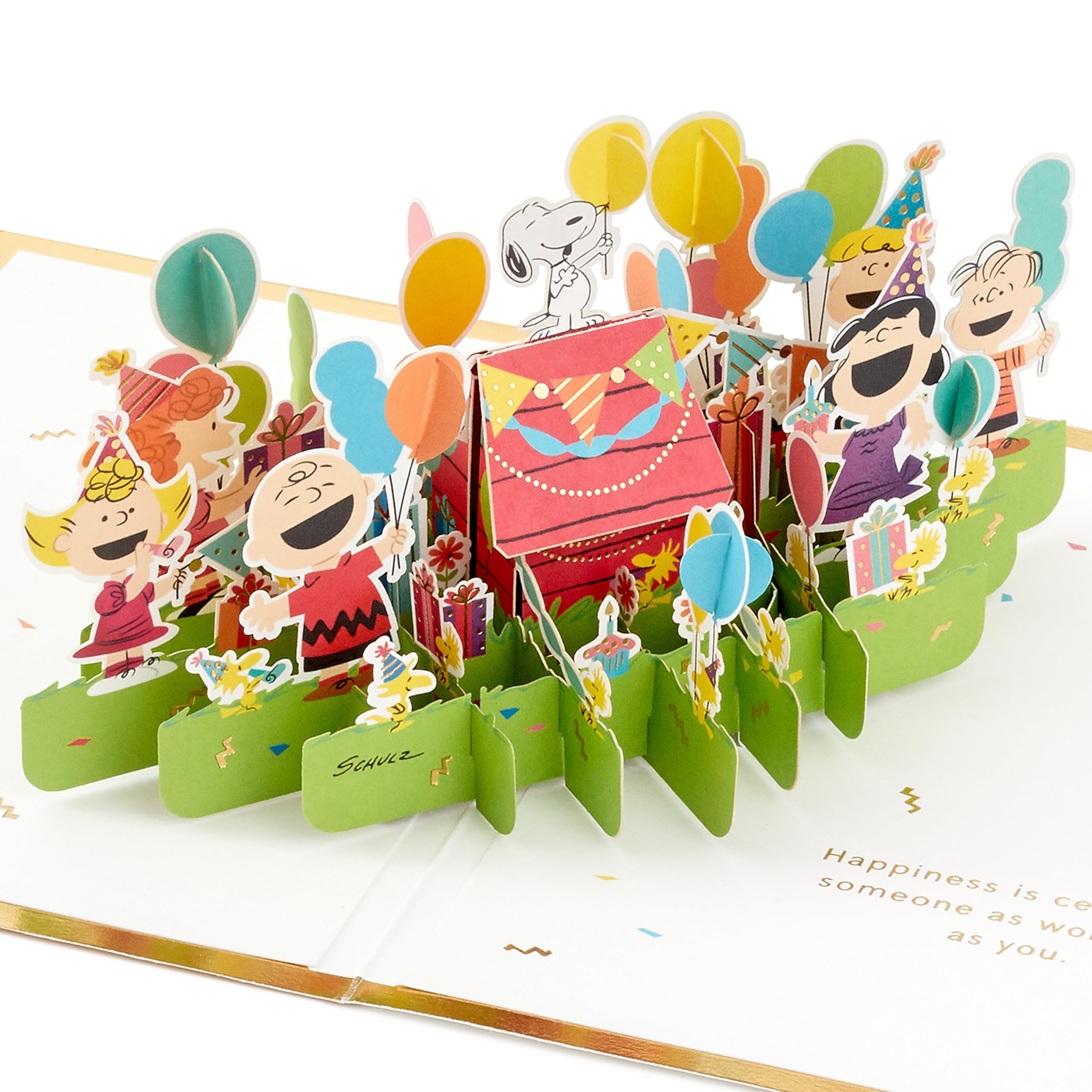 PEANUTS Comics SNOOPY & Friends, 3D and Pop-Up Card, Any Occasion, Birthday, Fathers Day, Charlie Brown, Party, Gold