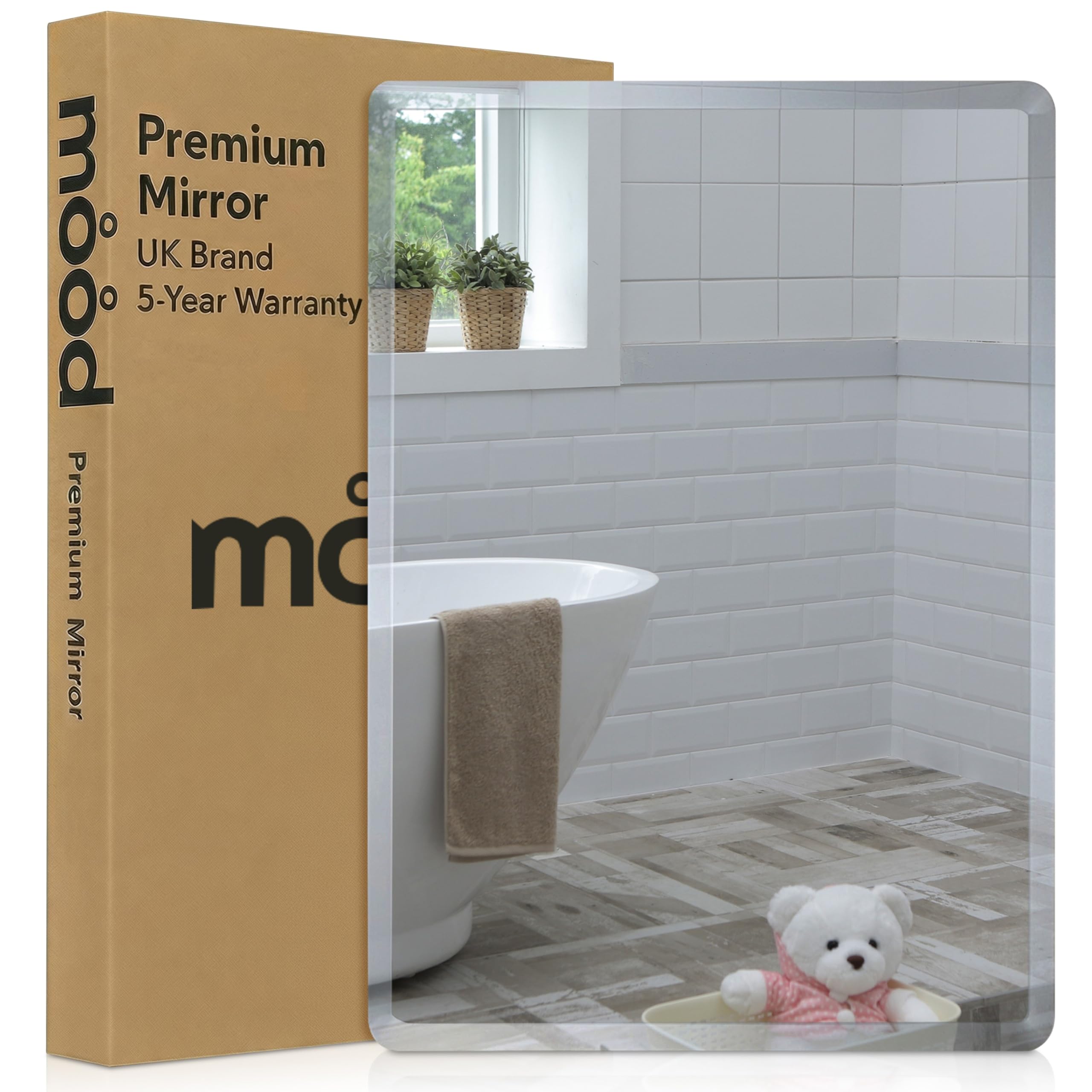 Neue Design Mood® Premium Rectangular Bathroom Mirror, Anti-Rust Wall Mounted Bevelled Frameless Mirrors, Hangs Both Ways, Toilet Bedroom Hallway, (50cm x 40cm)