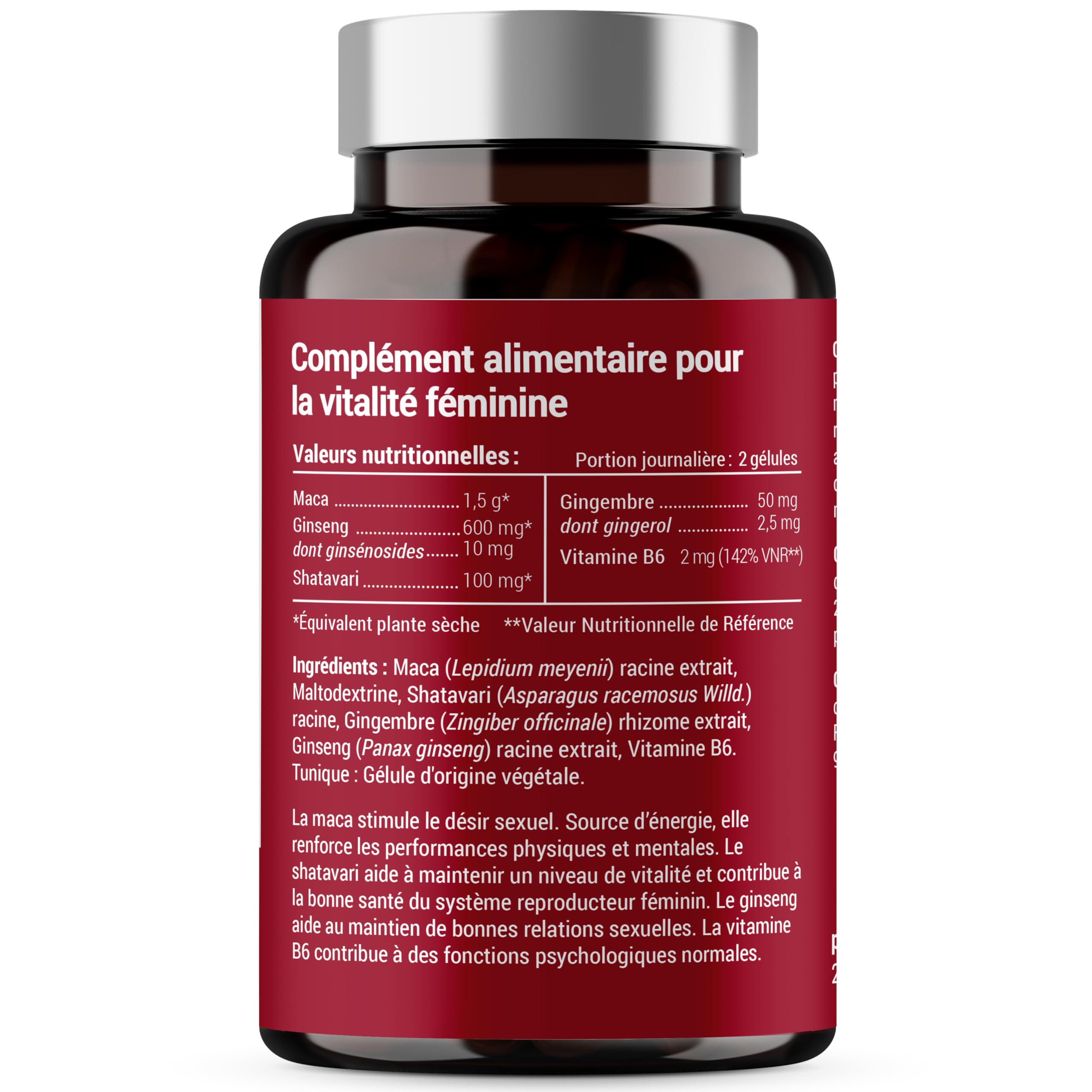 FORMULE FEMME | Vitalité Féminine | Complexe de Plantes : Maca, Gingembre, Ginseng, Shatavari, Vitamine B6 | 60 Gélules | Complement alimentaire | Fabriqué en France | lady era