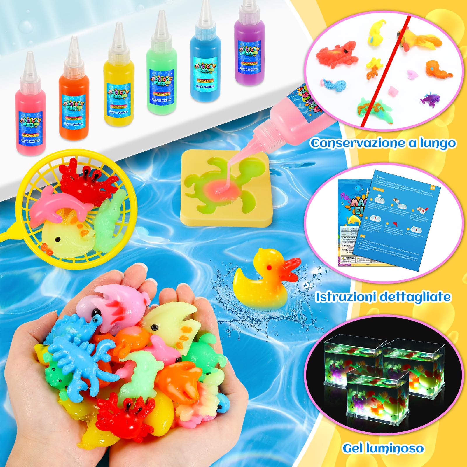 Gel Magico per Creare Folletti d'acqua, Giochi Bambini 5 6 7 8 9 Anni Regalo Bambina 4-10 Anni Giochi da Spiaggia Giardino Natale Regalo Bambina Giochi Creativi Magic Jelly Colori per Bambini Creare