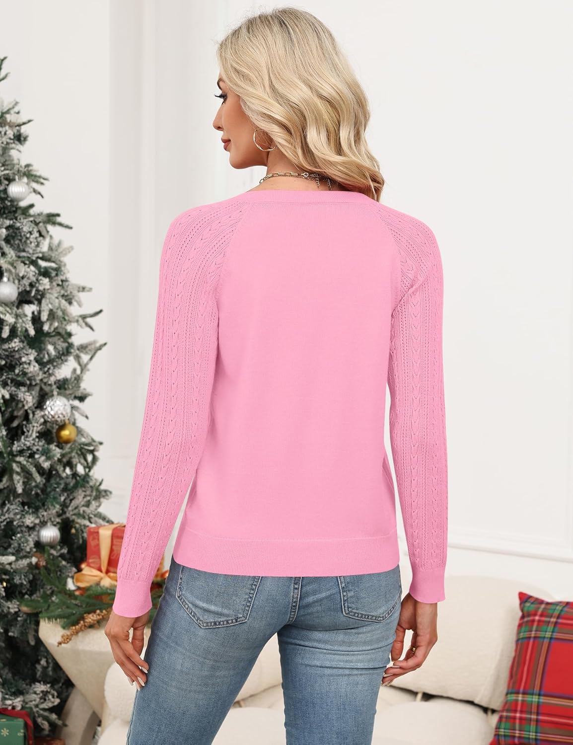 Ivicoer Women's Cardigan Sweater Button Up Cardigan Textured Sleeves Crew Neck Sweater Trendy Outfits 2026 - Image 5