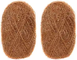 CAMAL Fio de poliéster para panos de prato para suprimentos de crochê, fio de tricô colorido brilhante para panos de prato, artesanato faça você mesmo, 2 pacotes 109 jardas por novelo (Camel)