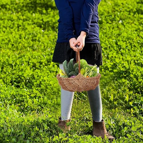Miniatura 5 de Cesta de flores de ratán, cesta de mimbre hecha a mano con forro y asa de plástico, cesta de almacenamiento tejida para decoración del hogar, boda,