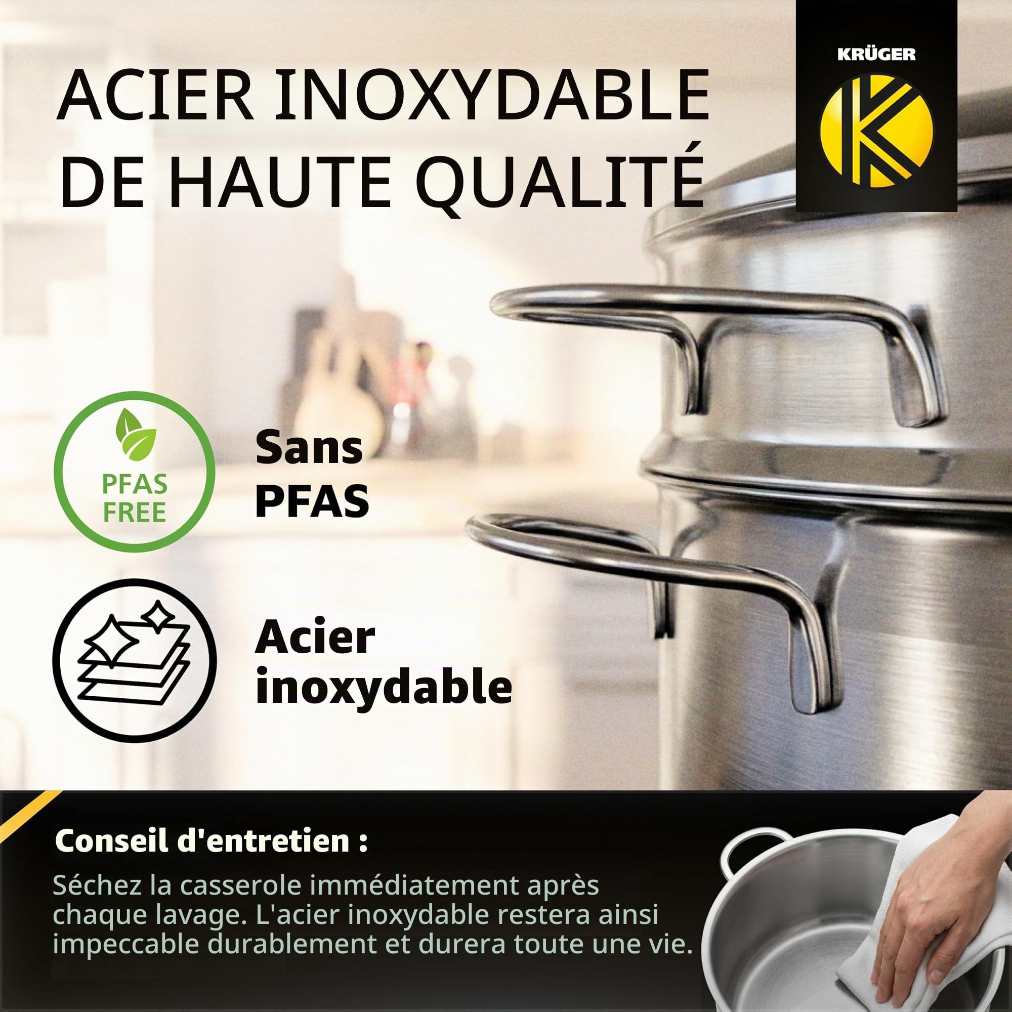 Krüger Karl SPA Casserole à spaghetti en acier inoxydable 24 cm