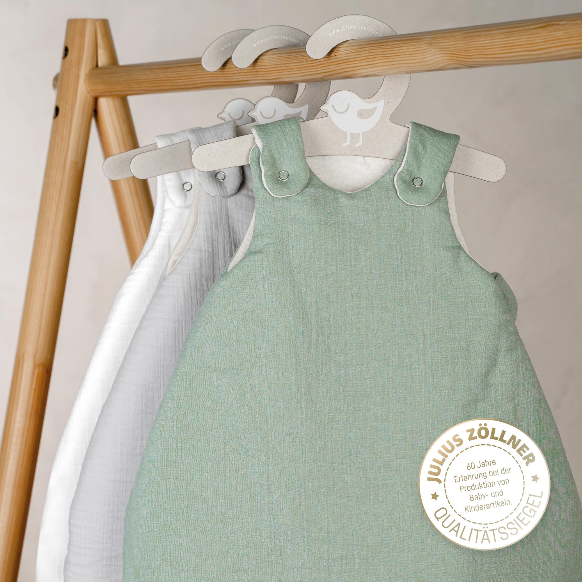 Julius Zöllner Sacco nanna in mussola, imbottitura calda, 2,5 TOG, lavabile a 40 °C, Made in Germany, Oeko Tex Standard 100, verde, taglia 50/56