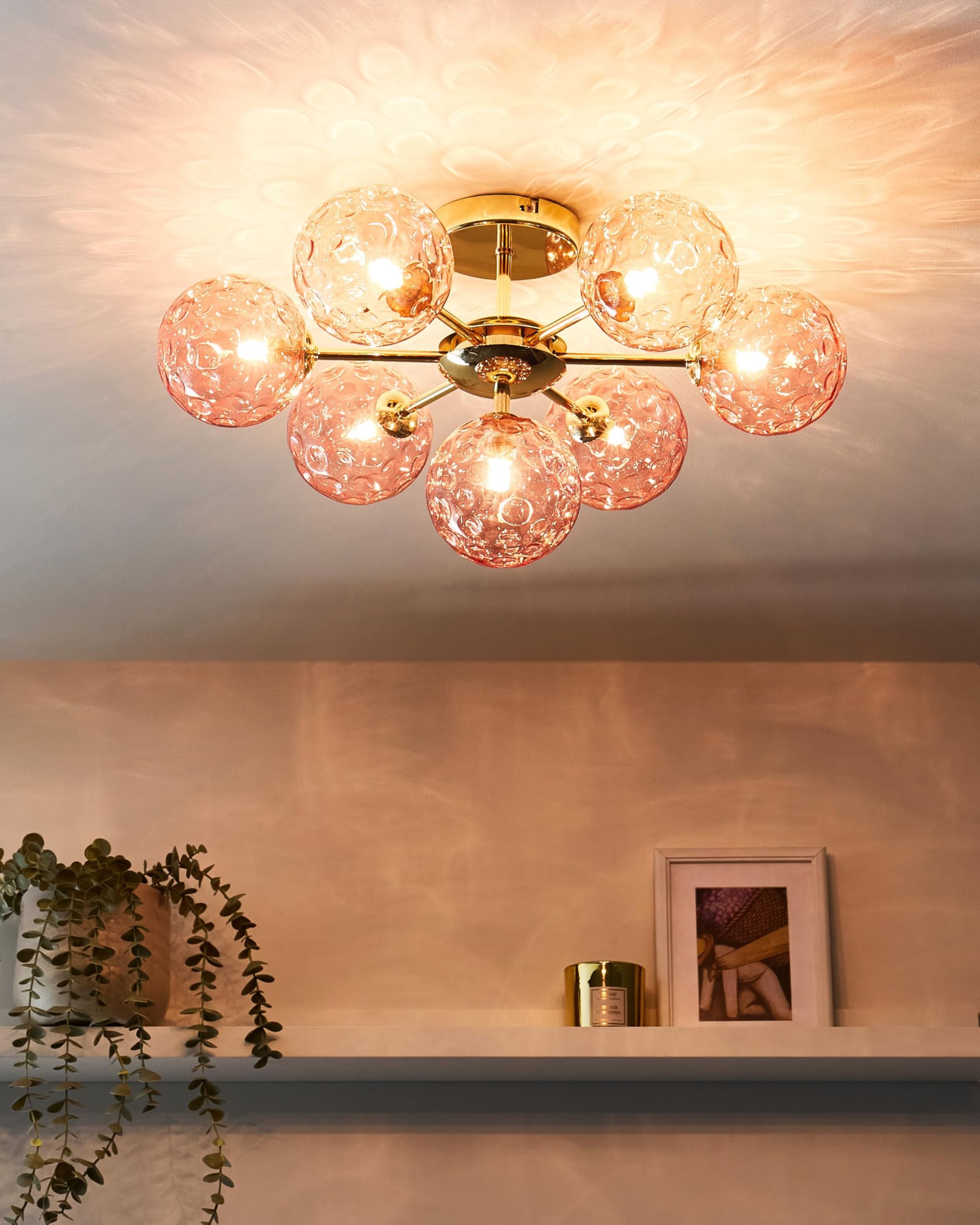 Deckenleuchte mit Kugel Glasschirmen rosa / gold glamourös 7-flammig Anadyr