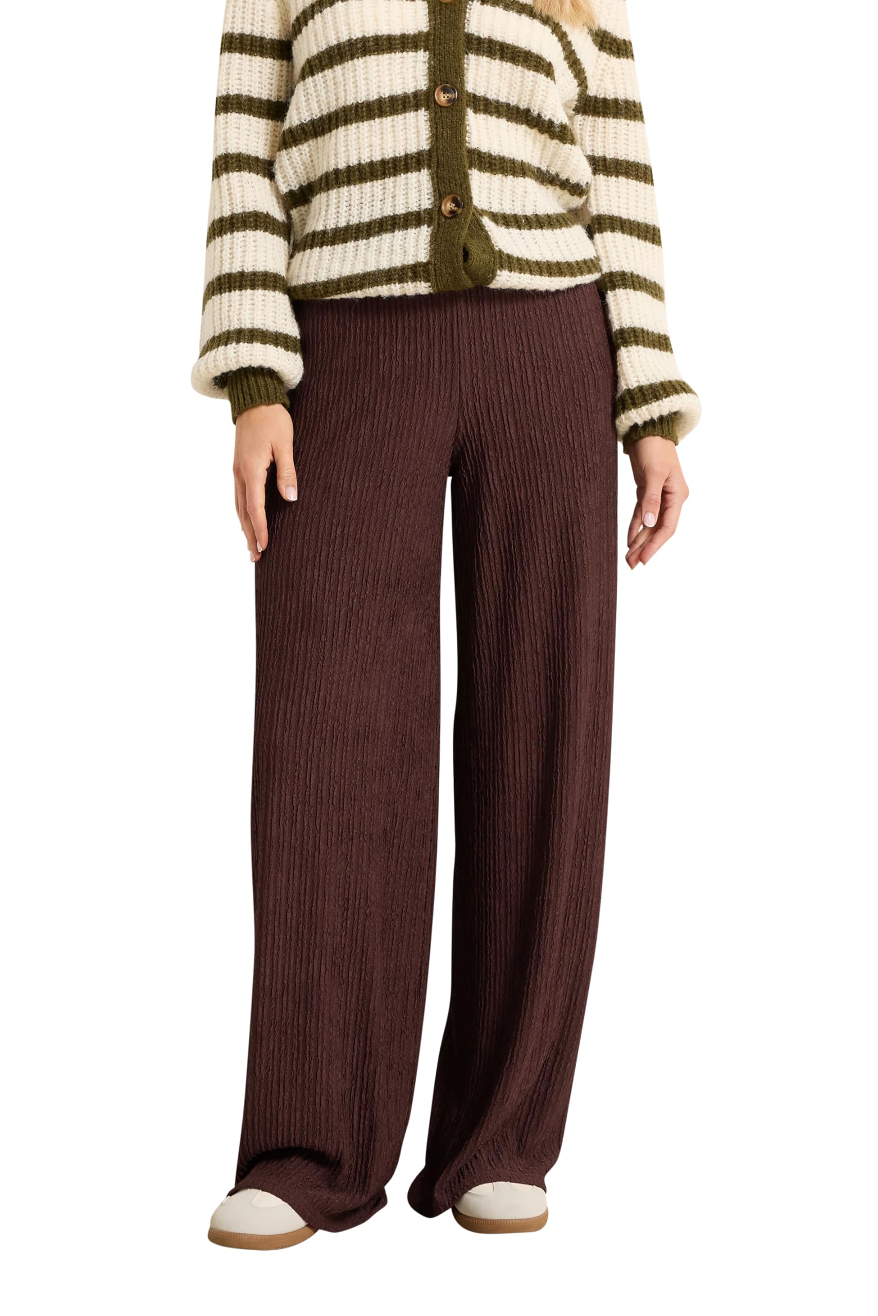 Long Tall Sally Women's Brown - Lts Tall Textured Elasticated Waist Wide Leg Trousers