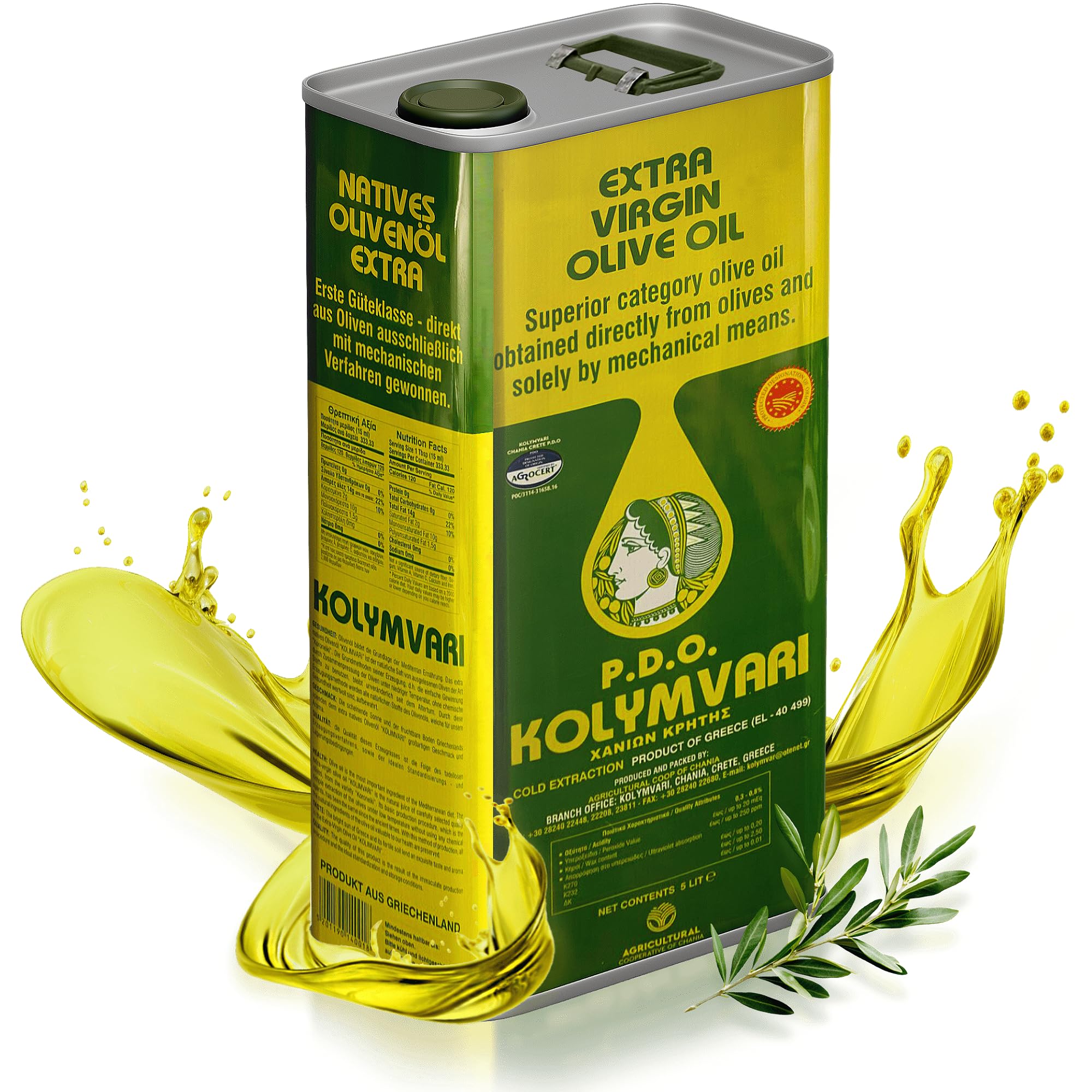 Kolymvari Olivenöl g.U. | Extra Natives Olivenöl [5L Kanister] – Kreta, Griechenland | 100% Koroneiki-Oliven | traditionelle Handernte | Kaltextraktion | niedriger Säuregehalt | Premiumqualität