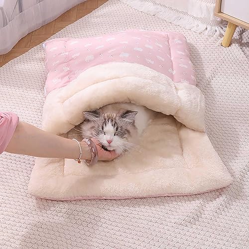 New Large Pet Sleeping Bag, 40 * 60cm Winter Cat Sleeping Bags Cute Dog Cat Sleeping Bag for Indoor Soft Comfortable Cats Bed Pet Mat Cats Sleeping Bag Durable Washable Sleeping Bags (Rabbit) - Rabbit