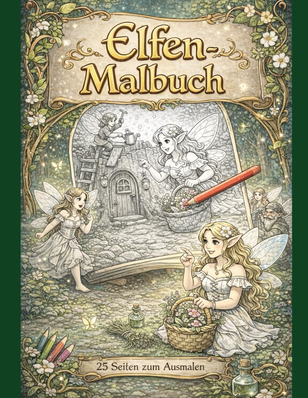 Elfen Malbuch: 25 Seiten mit märchenhaften Ausmalmotiven