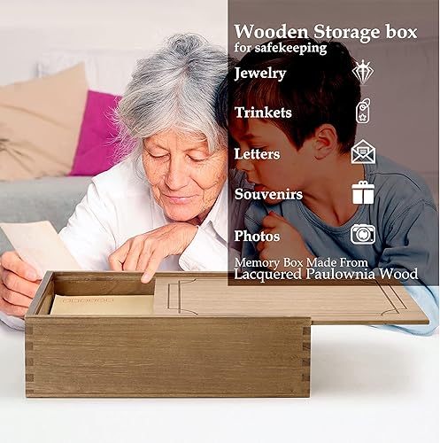 Miniatura 4 de WEBU Caja de madera con tapas, cajas de recuerdo con tapas deslizantes para joyas, baratijas, cartas, recuerdos, fotos, recuerdos, caja de memoria