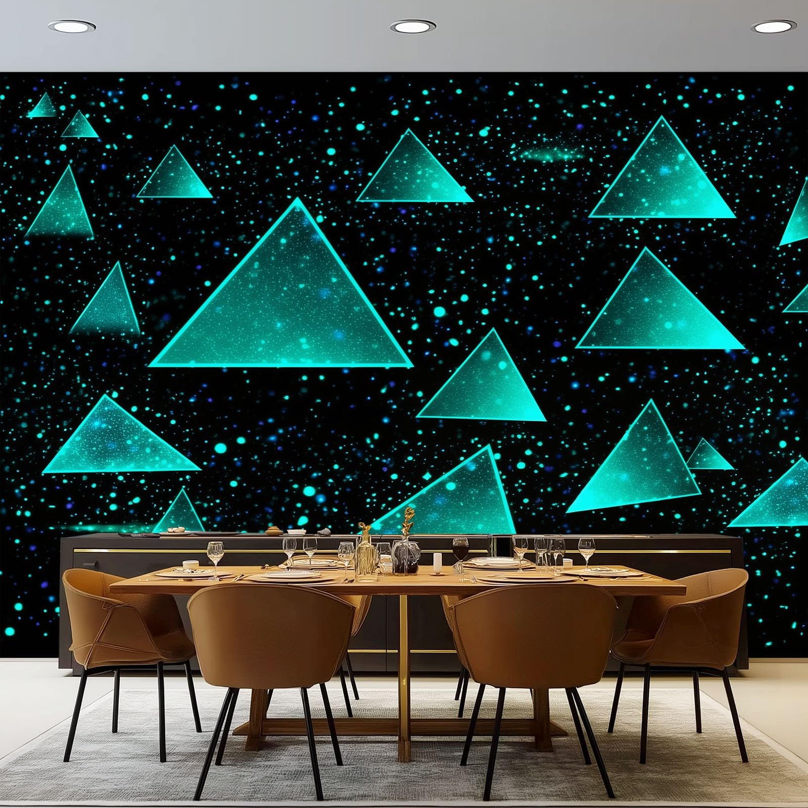 Photo Wallpaper Murals Black - Simple Geometric Triangles Pattern Panoramic Poster Wallpaper, 300 x 210 cm Large Wear Resistant Mural & Room Decor for Bedroom Living Room Classroom