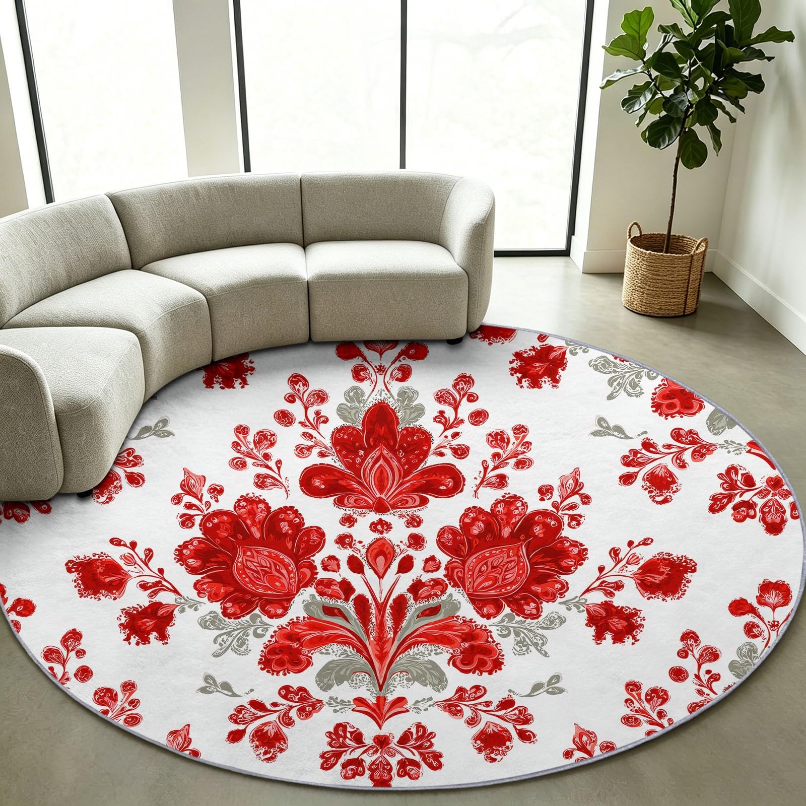 Generisch Alfombra redonda bordada vintage nostálgica, lavable, 120 cm