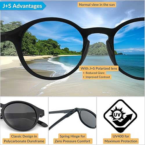 Miniatura 3 de J+S Hali Retro - Lentes de sol polarizados con diseño de ojos de gato, 100 % protección contra los rayos UV, con bisagra de resorte, M
