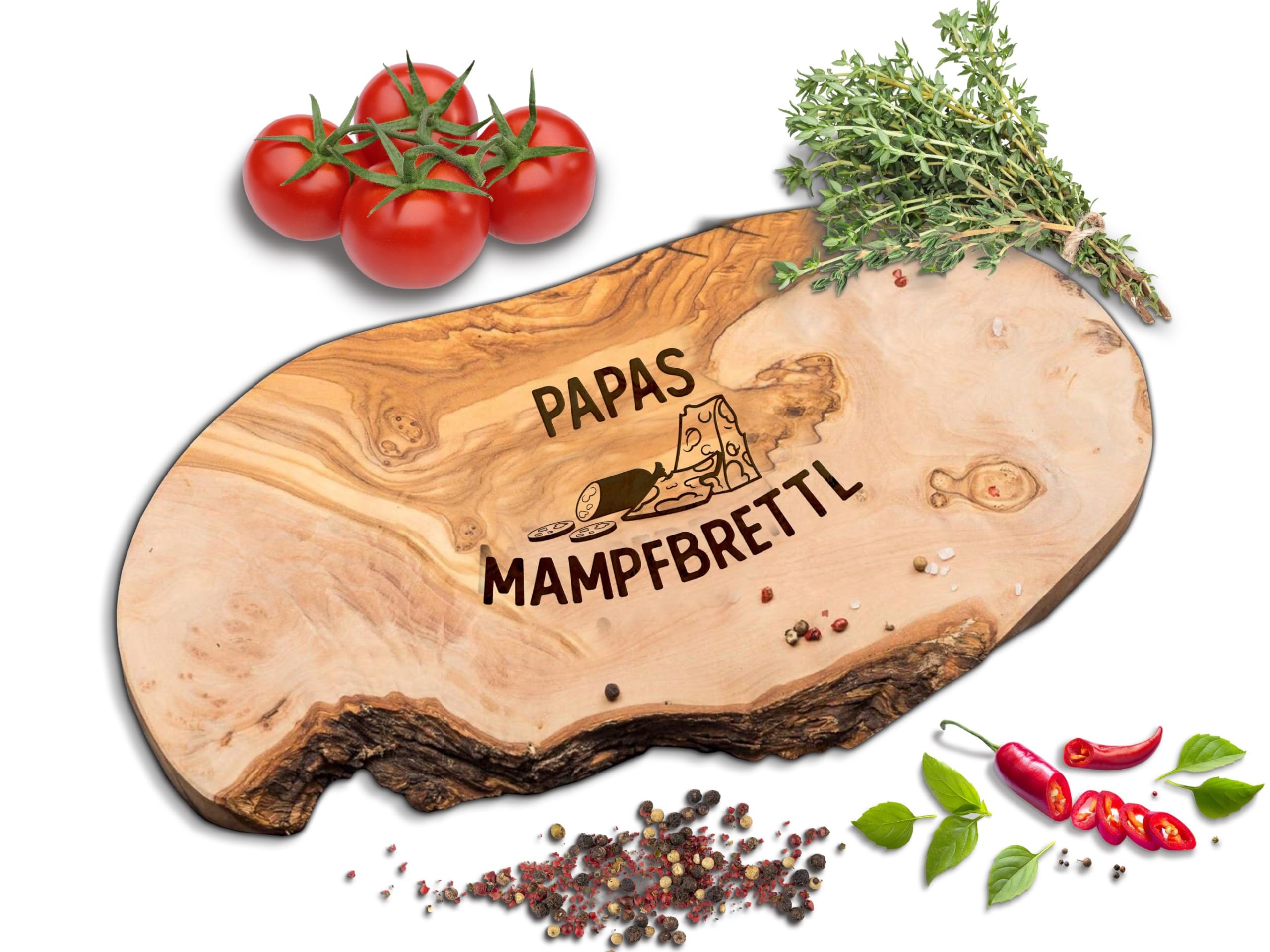 Schneidebrett Olivenholz [+ PERSONALISIERT] |Frühstücksbrettchen | Brotzeitbrett für Männer | Olivenholzschneidebrett | Vatertag Geschenk | Personalisierte Geschenke Männer | Holzbrett Gravur