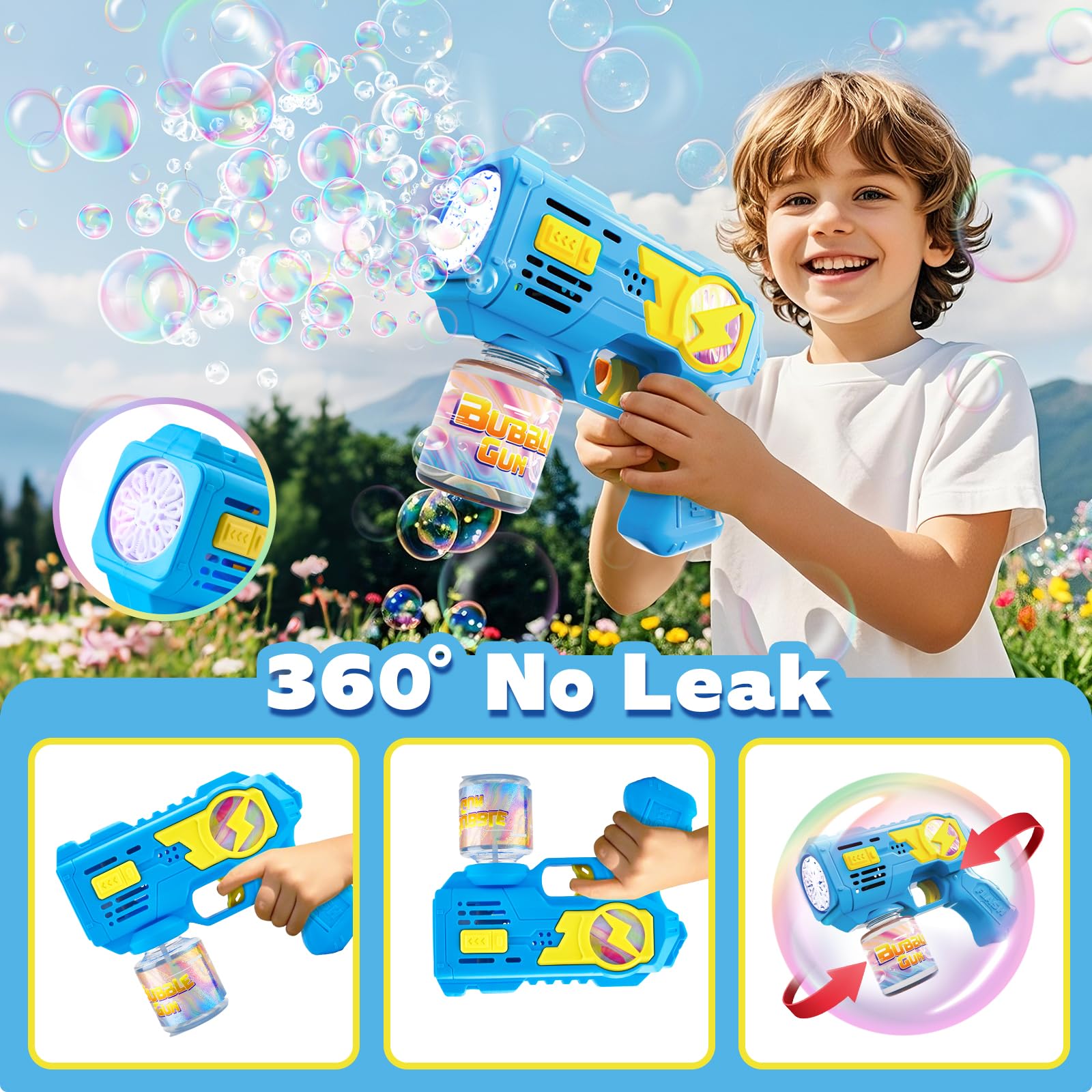 POPERFUN Sparabolle di Sapone 2 Pezzi, Spara Bolle di Sapone Automatico con Luci LED, Pistola Bolle di Sapone per Bambini di Età Superiore a 3 Anni, Feste di Compleanno, Pasqua e Giorno dei Bambini - 2