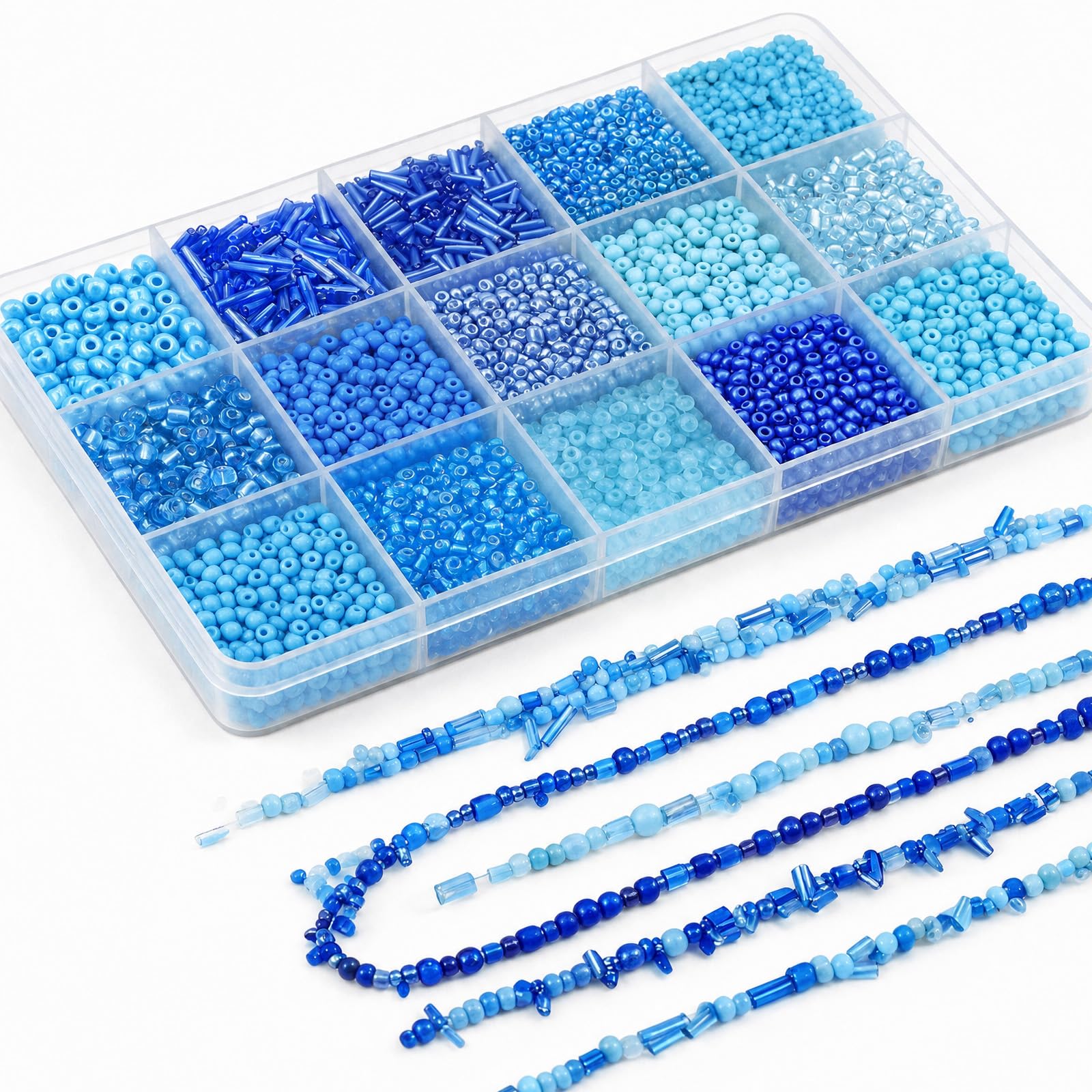 Glass Seed Bead Bracelet Making Kit, Embroidery Beads for Crafting (Blue)