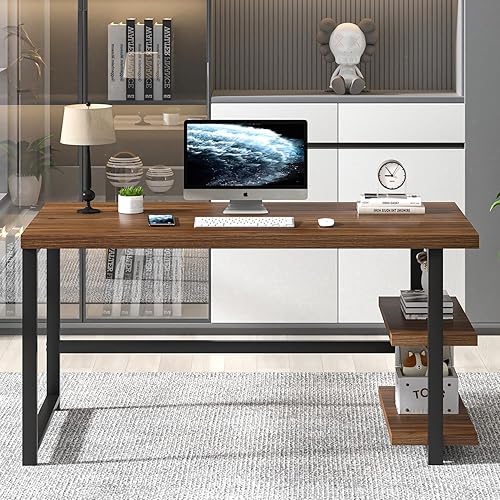 Miniatura 7 de FOLUBAN Escritorio para computadora de 47 pulgadas, escritorio pequeño para el hogar y oficina con estantes de almacenamiento, mesa de estudio,