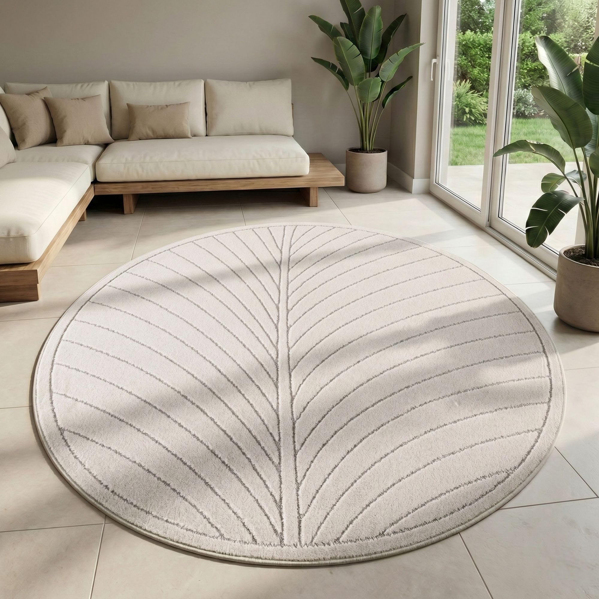 Carpetsale24 Kurzflor Teppich Beige Wohnzimmer Schlafzimmer 3D Hoch-Tief-Effekt, Skandinavisch Boho Motiv, für Outdoor Bereich geeignet Terrassen oder im Balkon