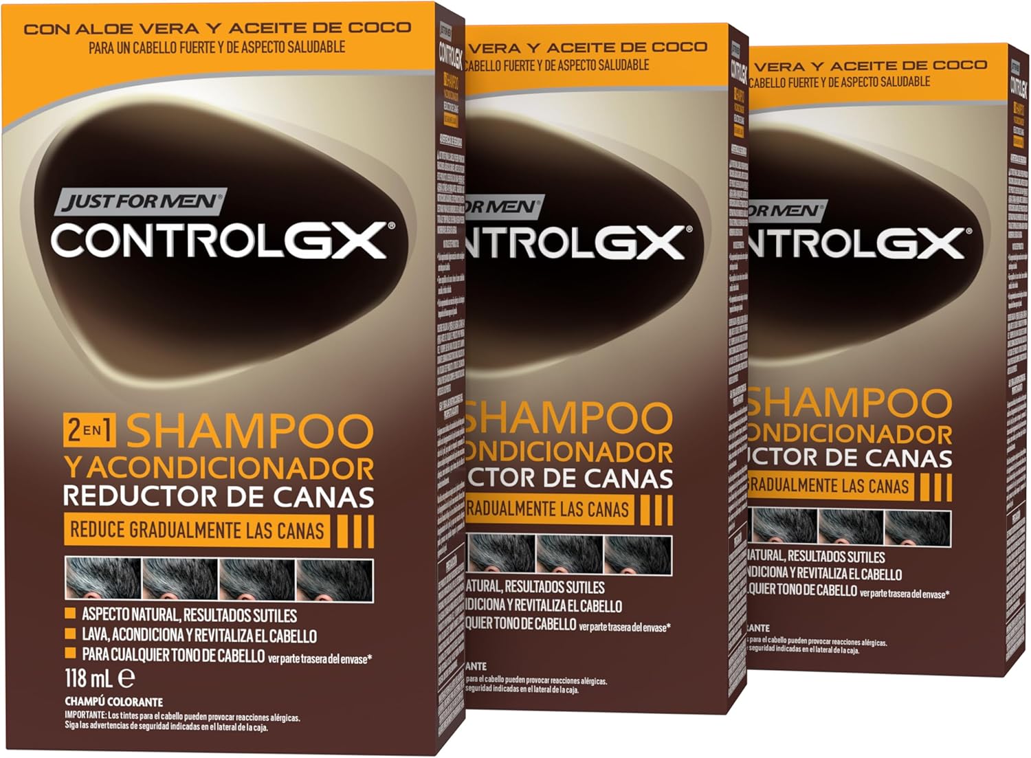 Just For Men Control GX Shampoo and Conditioner for Grey Hair, Gradually and Permanently Reduces Grey Hair with Every Wash, for All Shades, 118 ml, Pack of 3