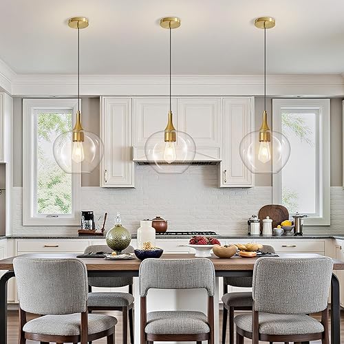 Miniatura 3 de Luces colgantes de cristal para isla de cocina, accesorios de iluminación colgantes de latón dorado, moderna lámpara de techo colgante con pantalla