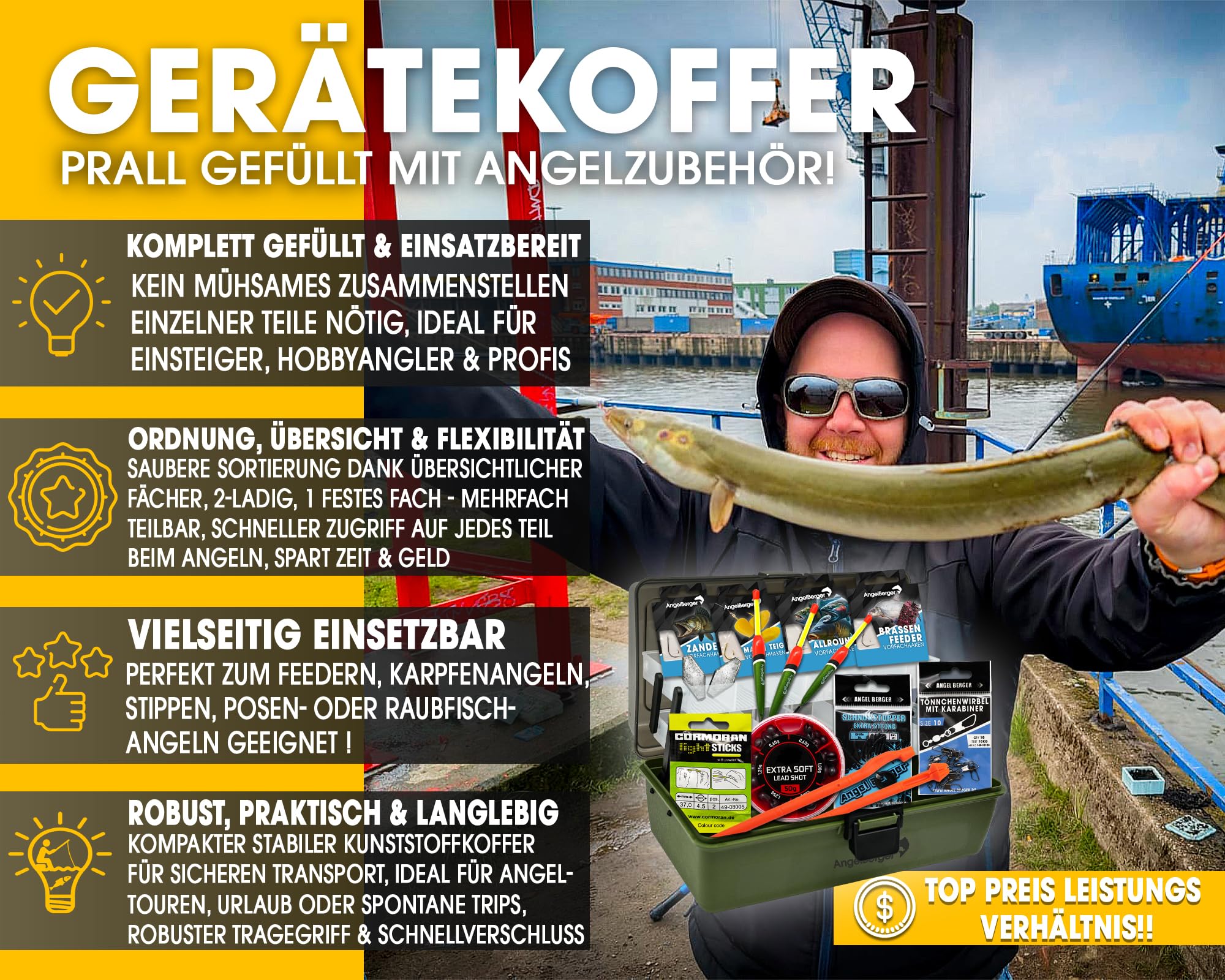 Angel Berger Gerätekoffer mit Angelzubehör gefüllt Angelkoffer Grundausstattung Angeln Angelset