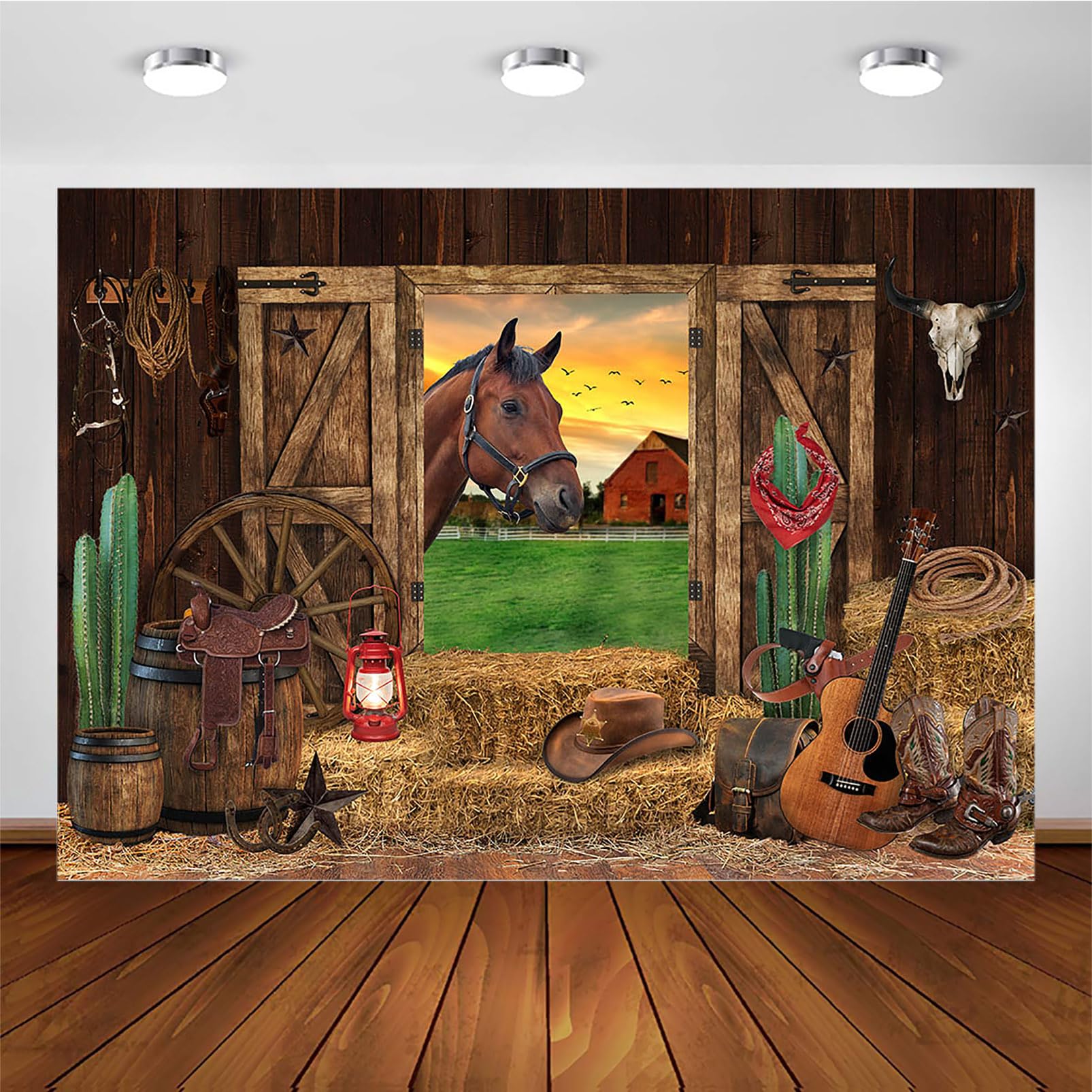 Avezano Western Cowboy Backdrop Western Rustic Horse Wooden Barn Photography Background Wild West Rodeo Party Decorations Banner for Kids Adults