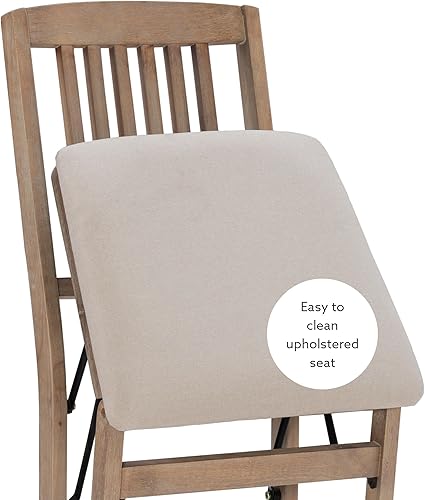 Miniatura 10 de Linon Keira - Juego de 2 sillas plegables de madera, asiento tapizado y respaldo de misión, altura de comedor, rústico, natural y beige