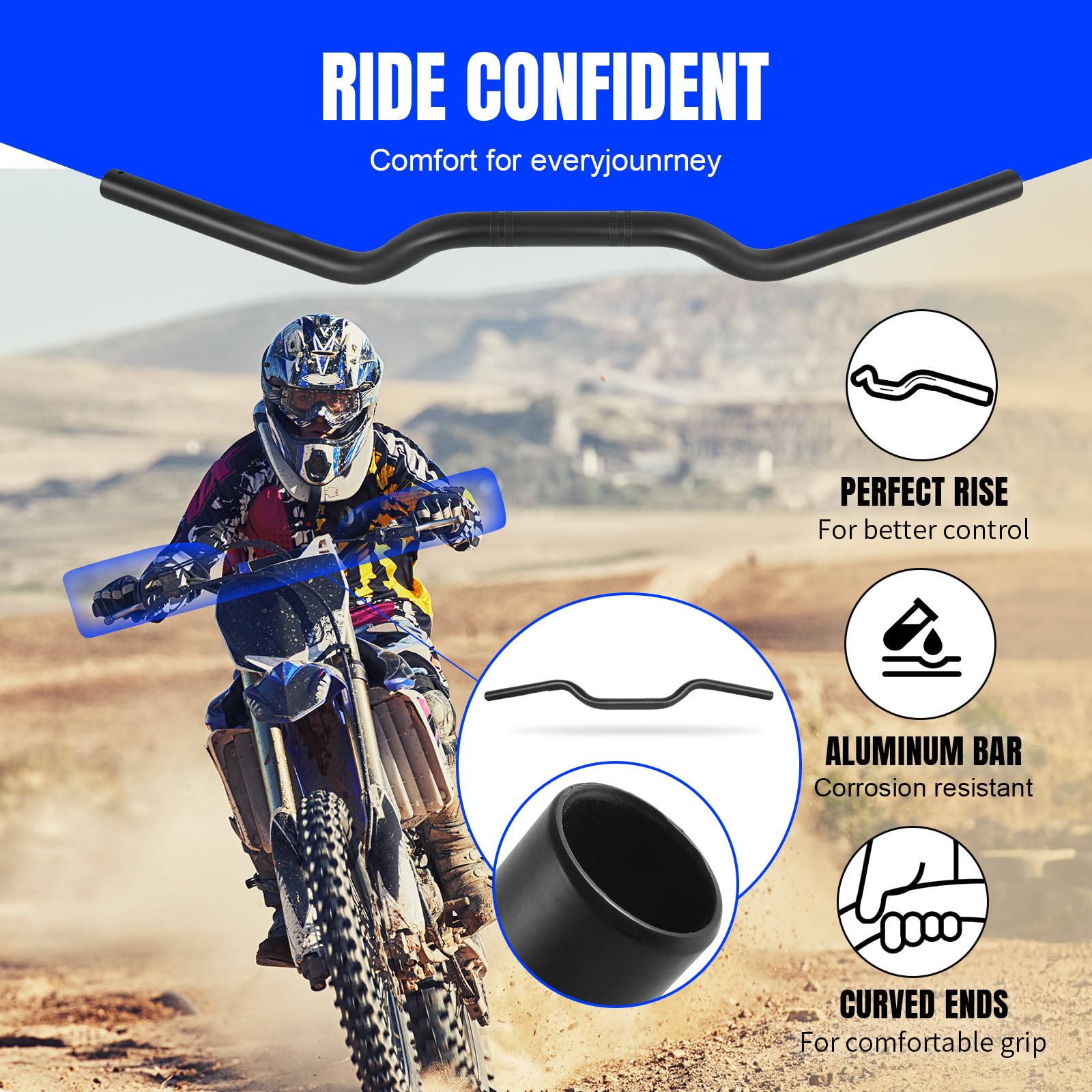 DREAMIZER Manillar de Motocicleta de 7/8" 22mm Universal para Cafe Race Bobber Motocross Dirt Pit Bike ATV Ebike Mini Bike, Negro