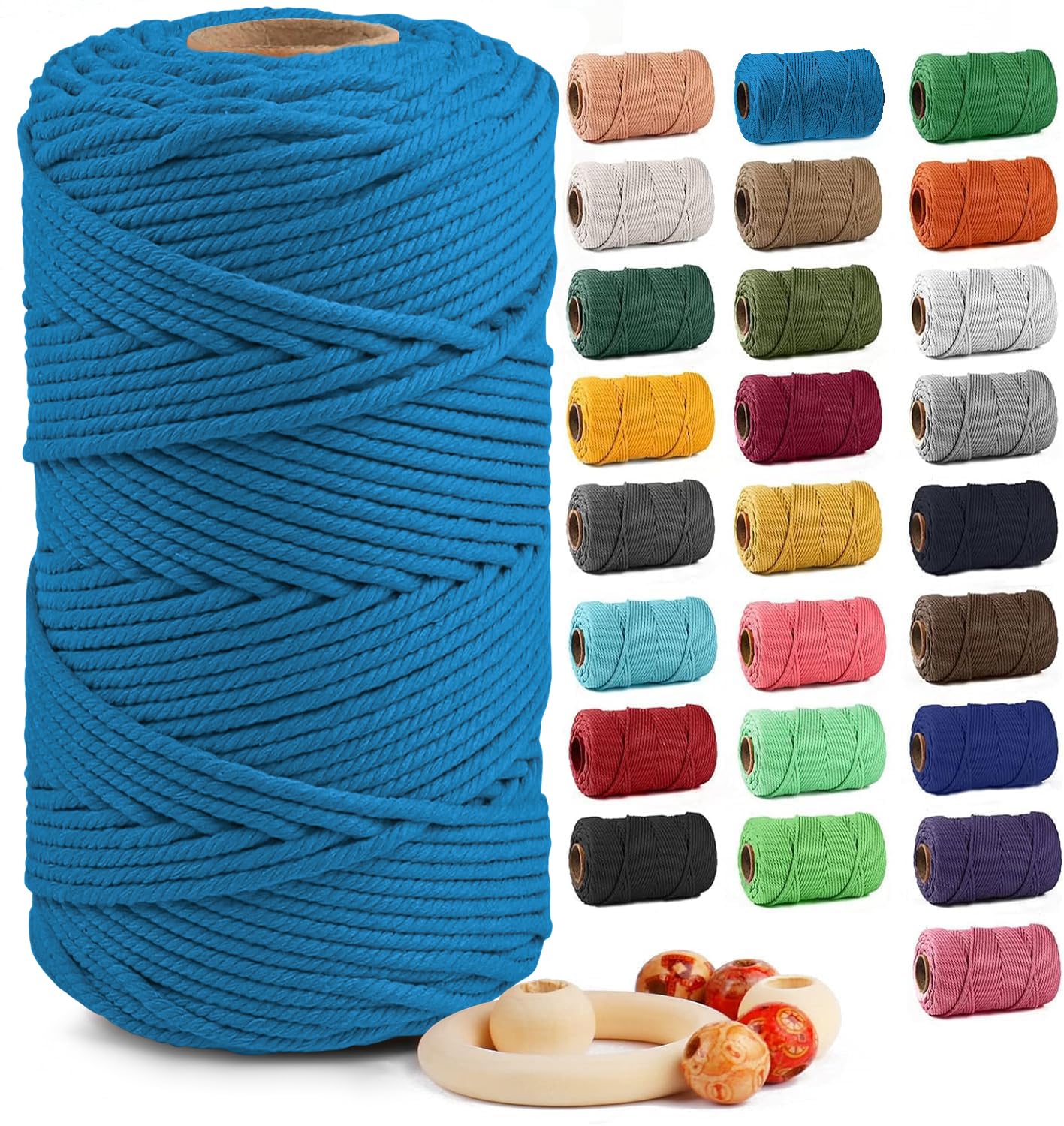 ZUEXT Macrame Cord, Peacock Blue, 5mm x 109yds Cotton String Macrame Yarn