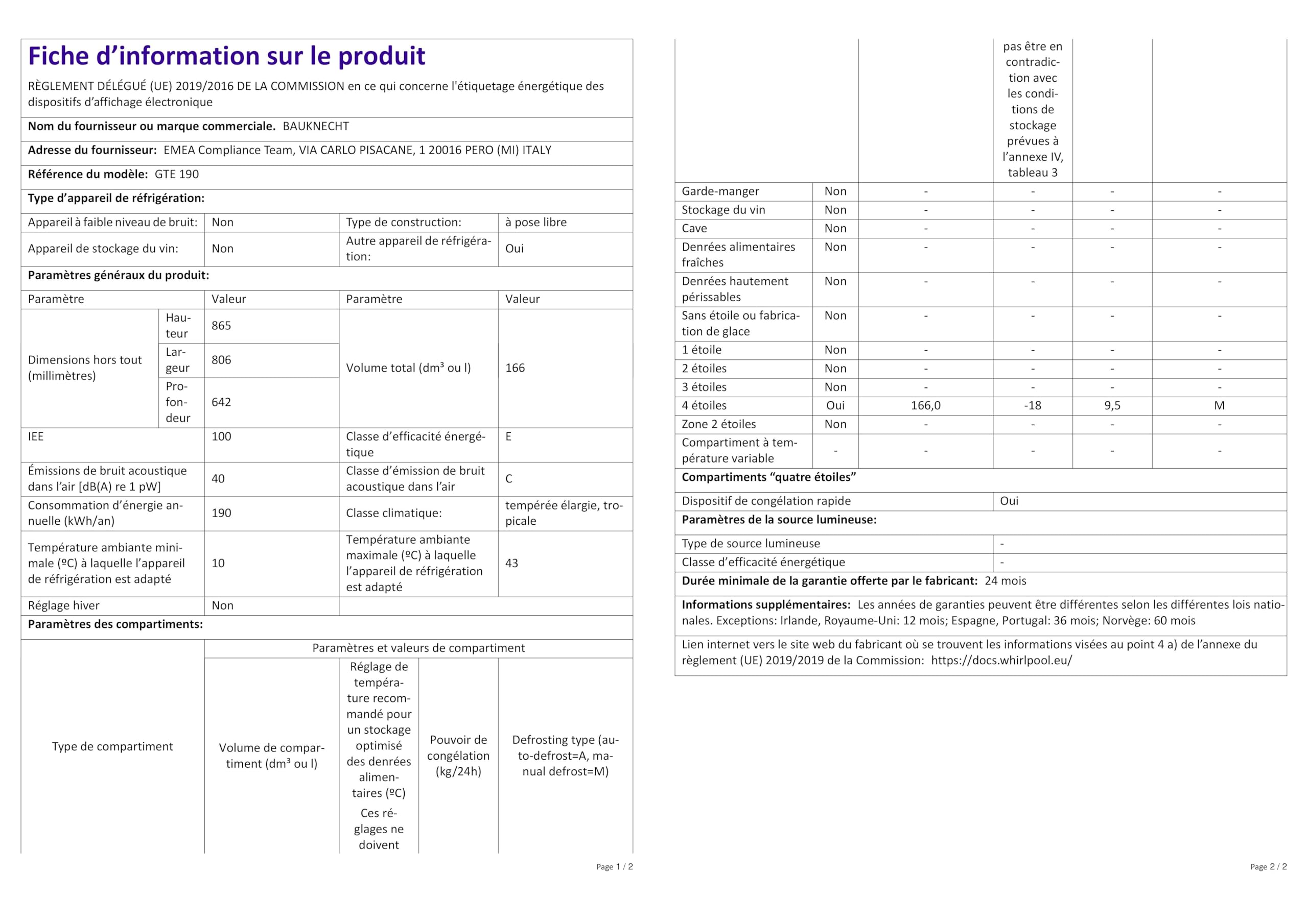 Bauknecht GTE 190 Gefriertruhe / 164 L / Energiesparfunktion/ Supergefrierfunktion / Elektronische Steuerung mit LED-Bedienfeld, Weiss