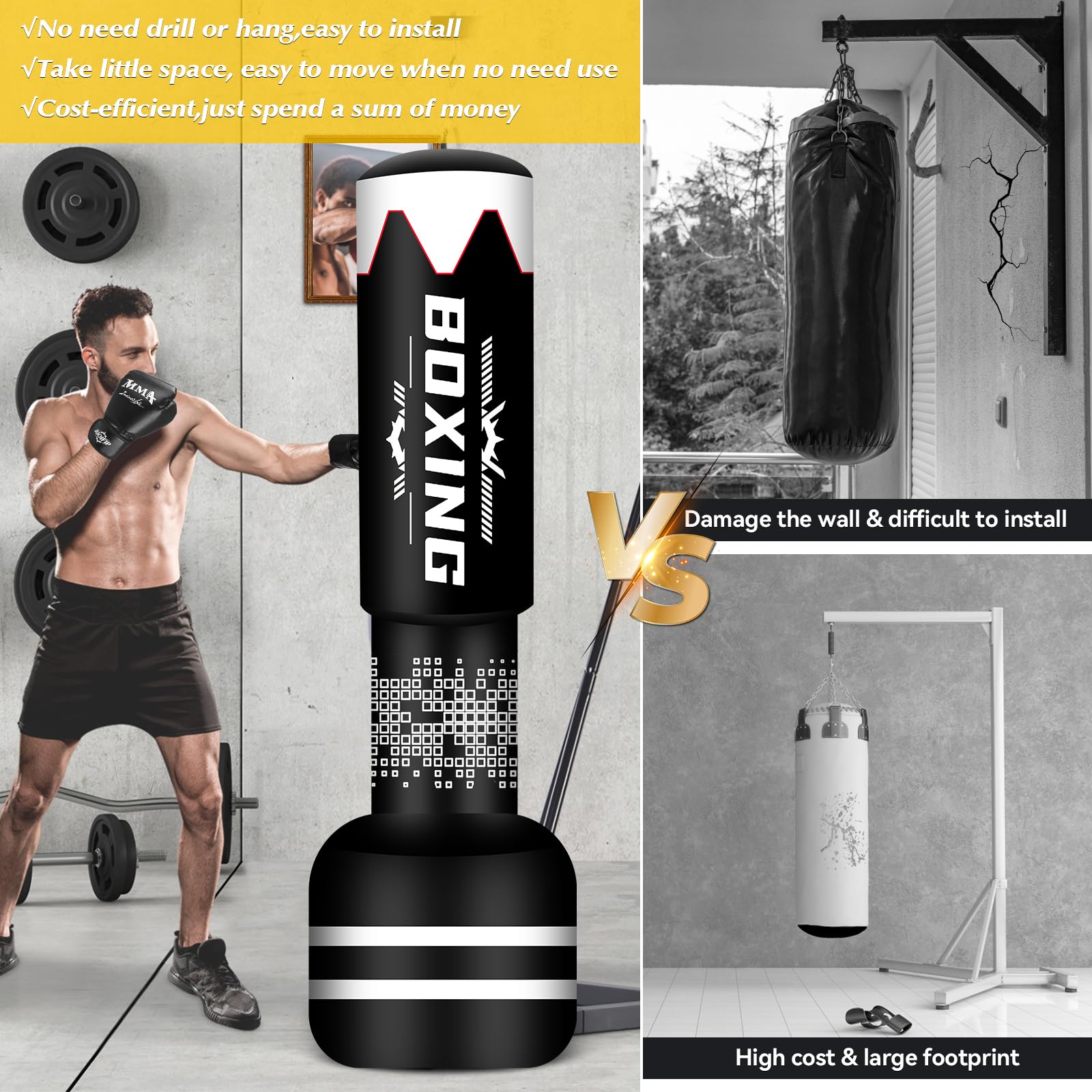 YORWHIN Conception de la Mise à Niveau Sac de Frappe Adulte - 180cm Sac de Boxe Lourd Autoportant - Sacs de Sable Gonflables Kick Sacs de Frappe Boxe pour l'entraînement MMA Muay Thai