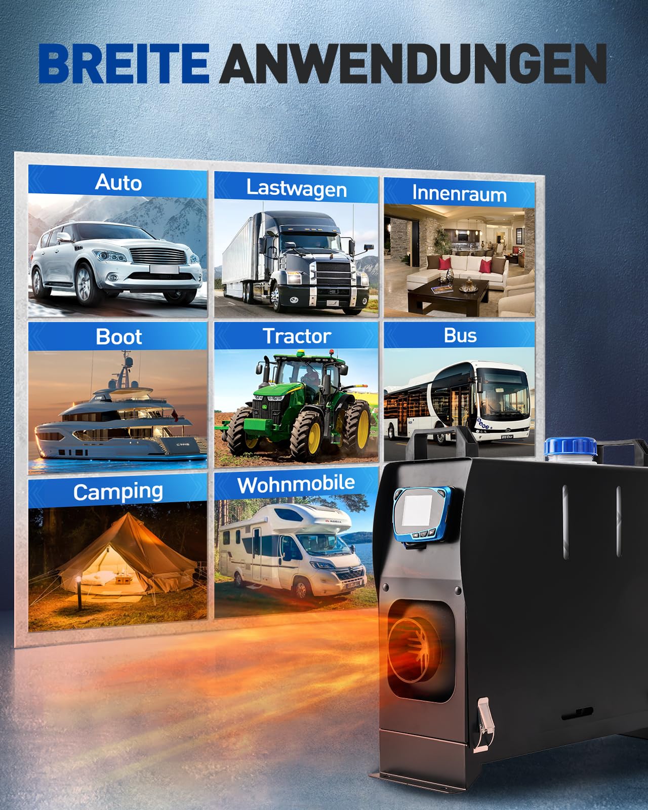 Ogrzewacz Diesla 12 V 5 kW, Ogrzewacz powietrza Diesel Ogrzewanie postojowe Wszystko w jednym Pojedynczy otwór, Czarny Ogrzewacz powietrza Diesel do namiotu, samochodu, ciężarówki, kampera, przycze