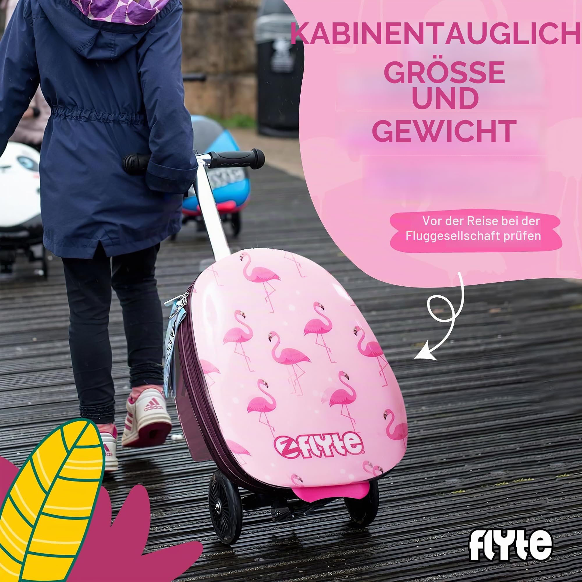Flyte Scooter Koffer - 2-in-1, 45 cm Reisekoffer Kinder, 25 Liter Fassungsvermögen Kinderkoffer Handgepäck, Reisetasche Kinder mit Rollen, Hartschalenkoffer Kinderreisetasche
