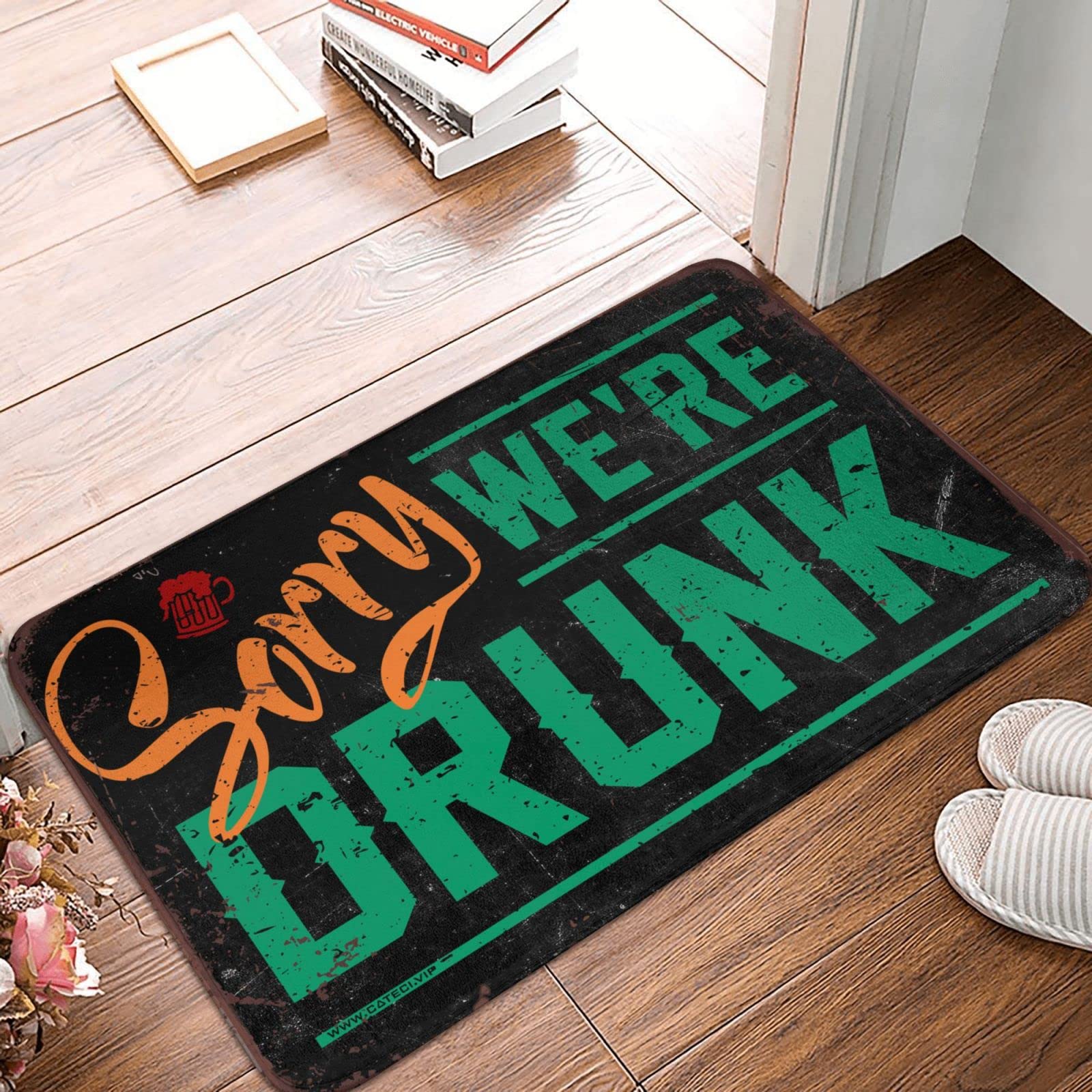 Tapis de sol pour l'entrée de la maison 65 x 90 cm imprimé Sorry We'Re Drunk pour intérieur