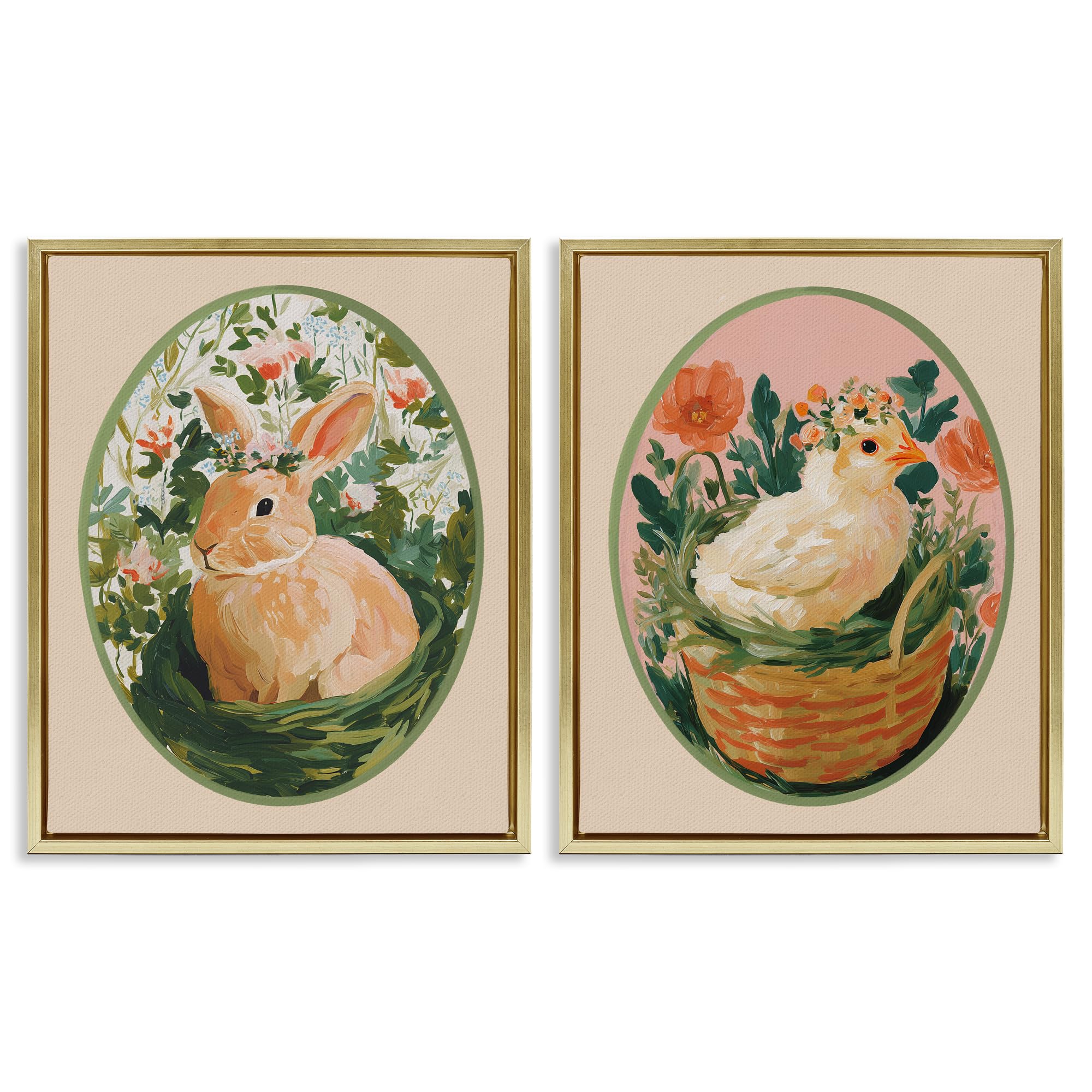 Stupell Industries Metallic Gold (Matte) 'Bloom Nest Animals', 2Pc Floating Frame Art Set 2, Gold, 25 X 31 Inches, Easy To Hang And Sturdy, Made In Usa, By Yen