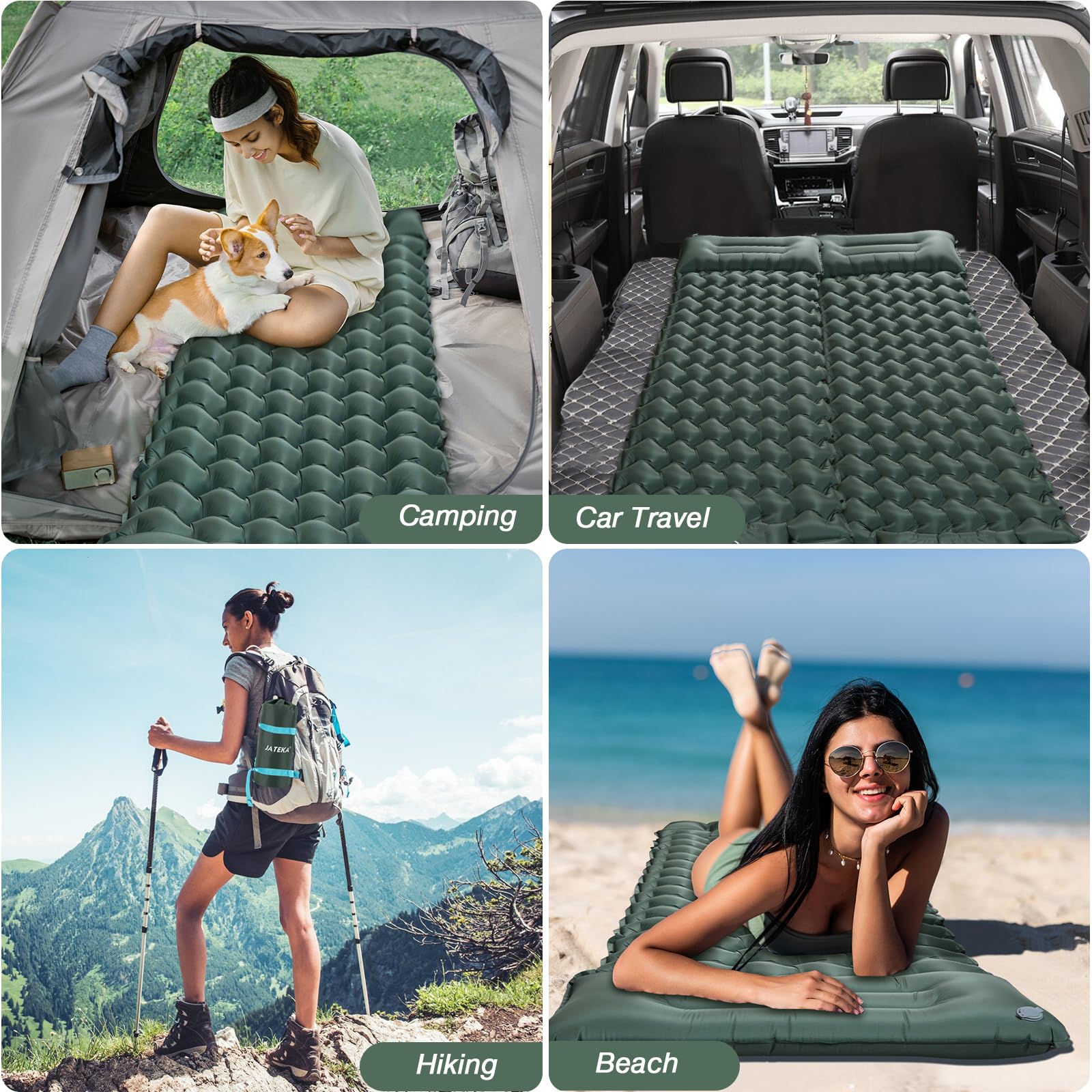 JATEKA Isomatte Camping, Aufblasbare Isomatte Ultraleicht, Sleeping Isomatte mit Kissen & Fußpumpe, Kompakte Leichte Schlafmatte für Camping Rucksackreisen Wandern Reisen Zelt