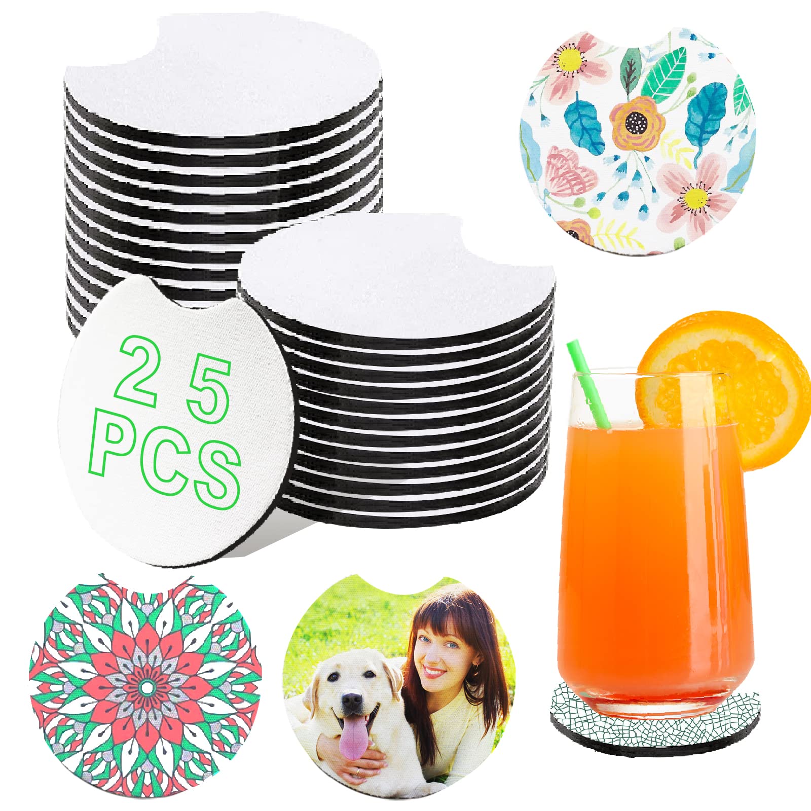 25PCS Sublimation Blank Coaster, 2.76inch Circular Opening Blank Sublimation Coaster for DIY Crafts,Car Coasters Sublimation Accessories (25)